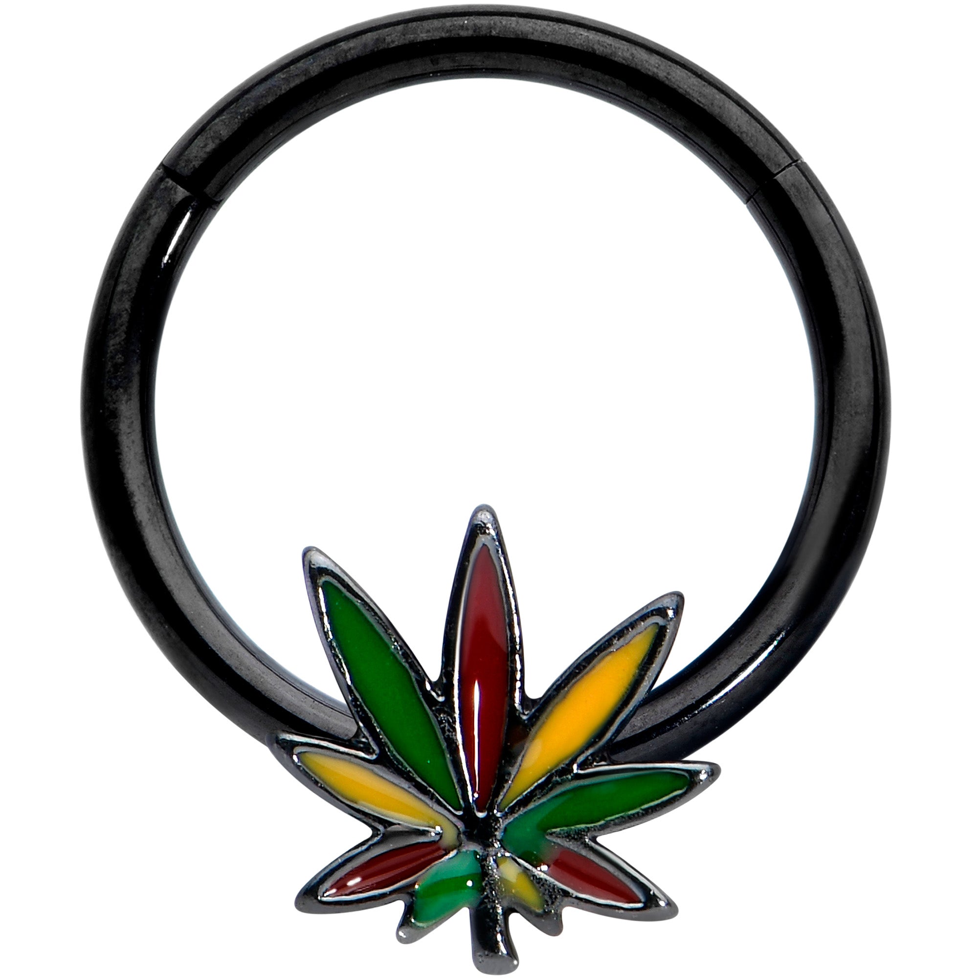 16G 5/16 Black Multicolor Pot Leaf Hinged Segment Ring