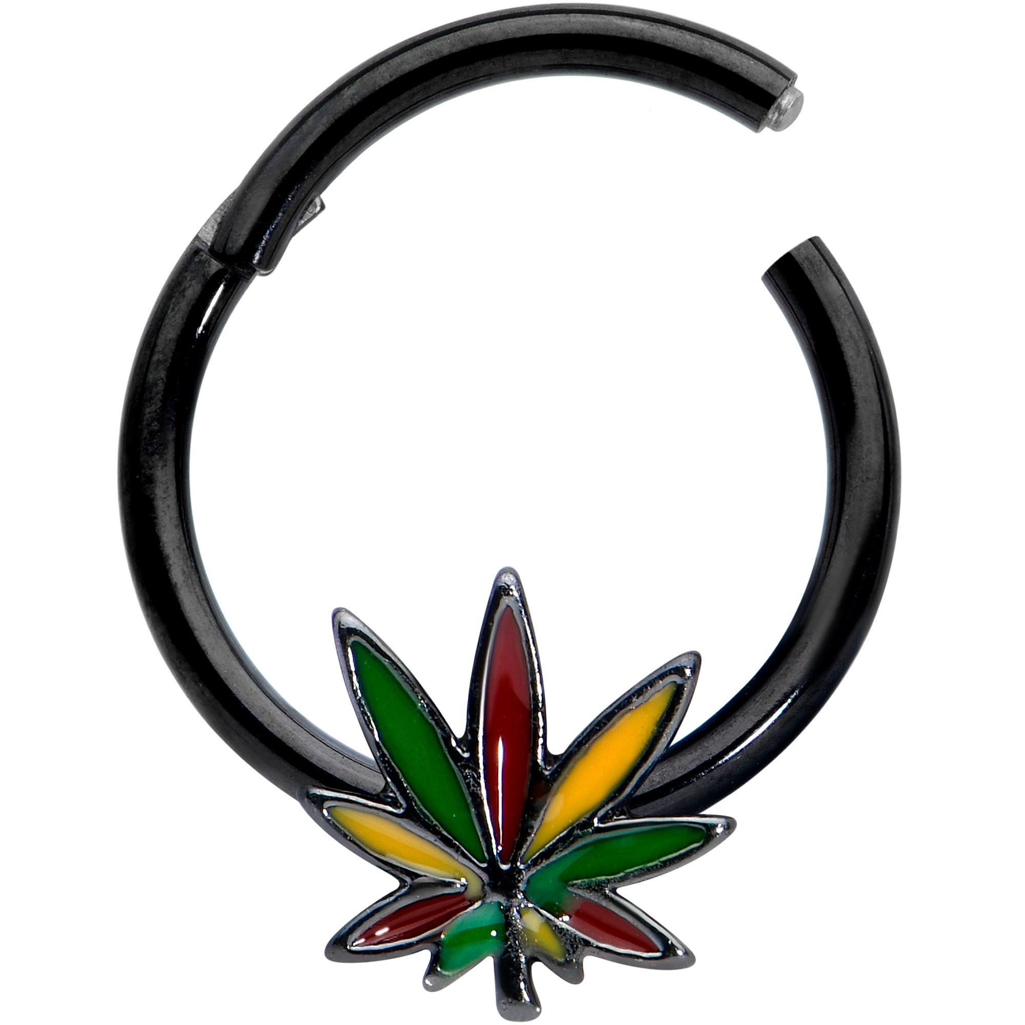 16G 5/16 Black Multicolor Pot Leaf Hinged Segment Ring