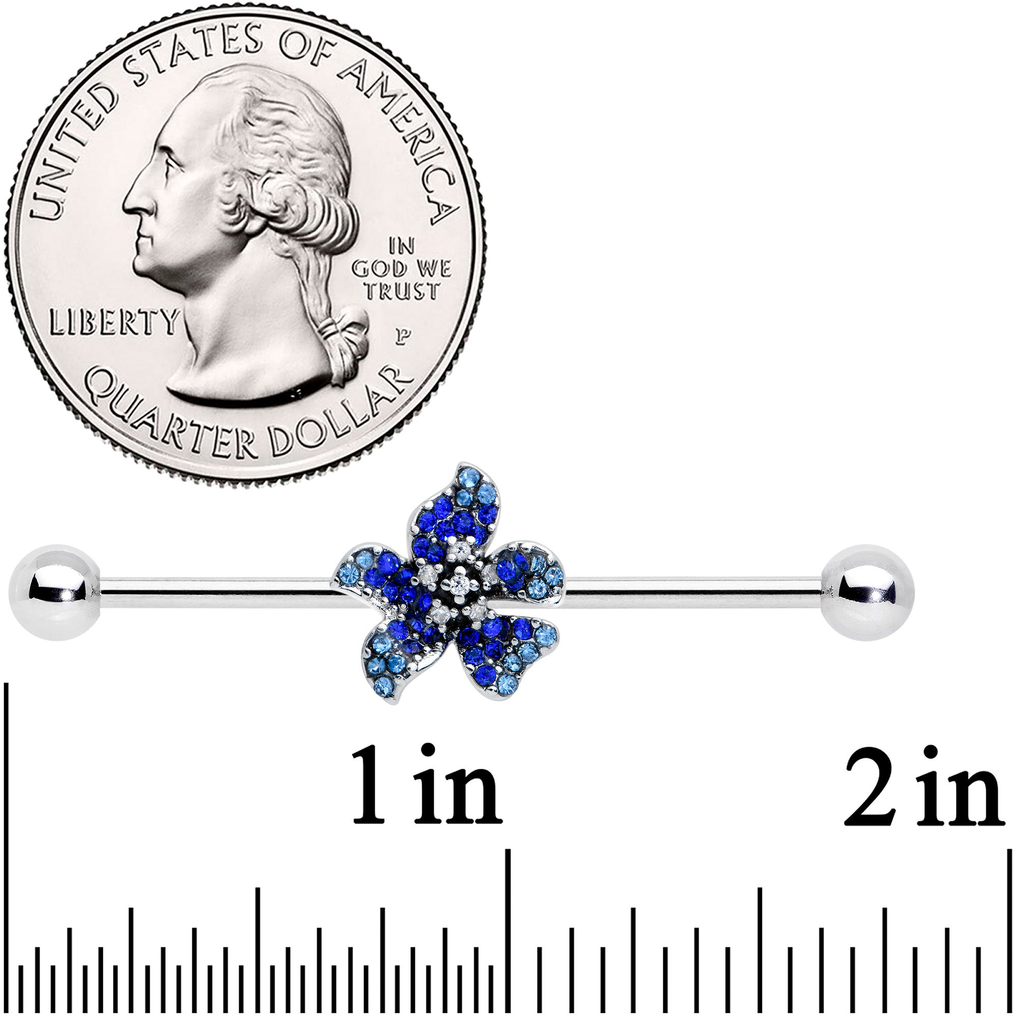 14G Clear Blue Gem Evening Flower Industrial Barbell 38mm