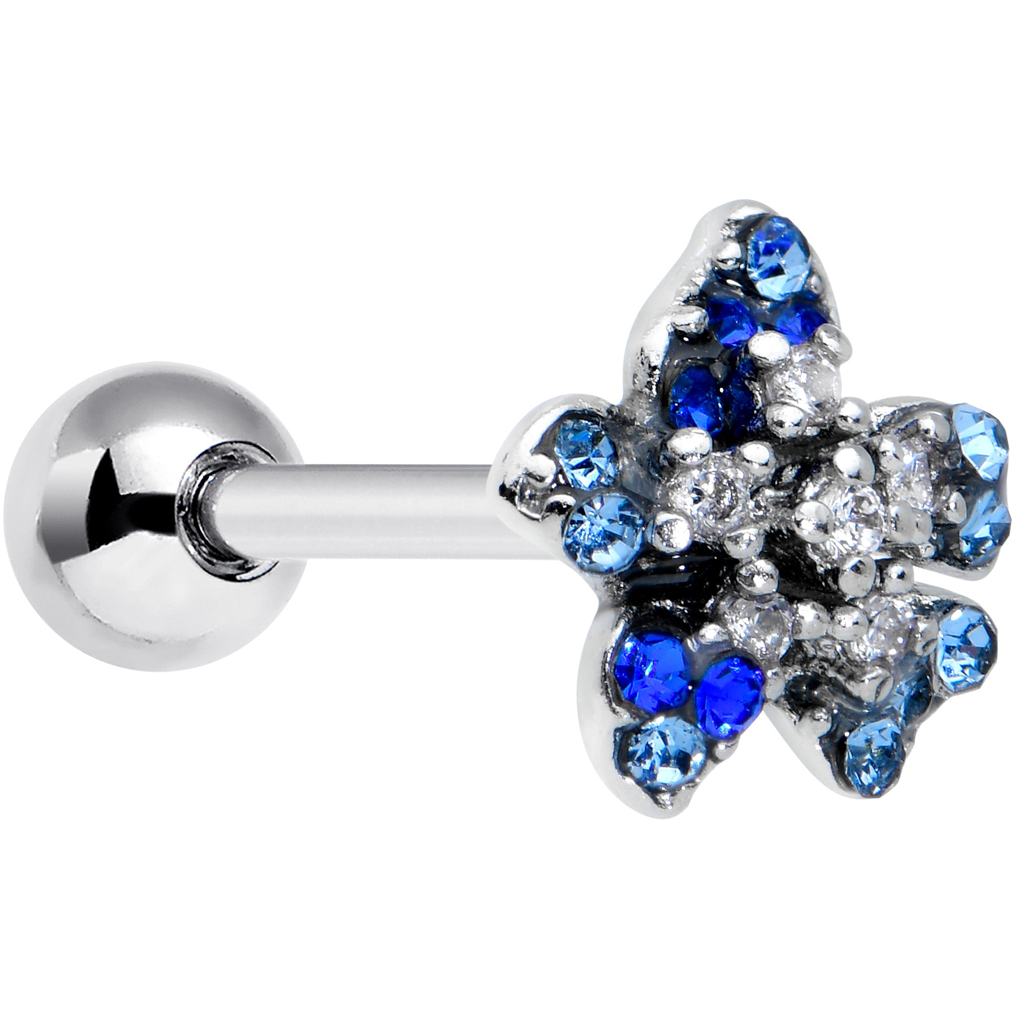 16G 1/4 Clear Blue Gem Evening Flower Cartilage Tragus Earring