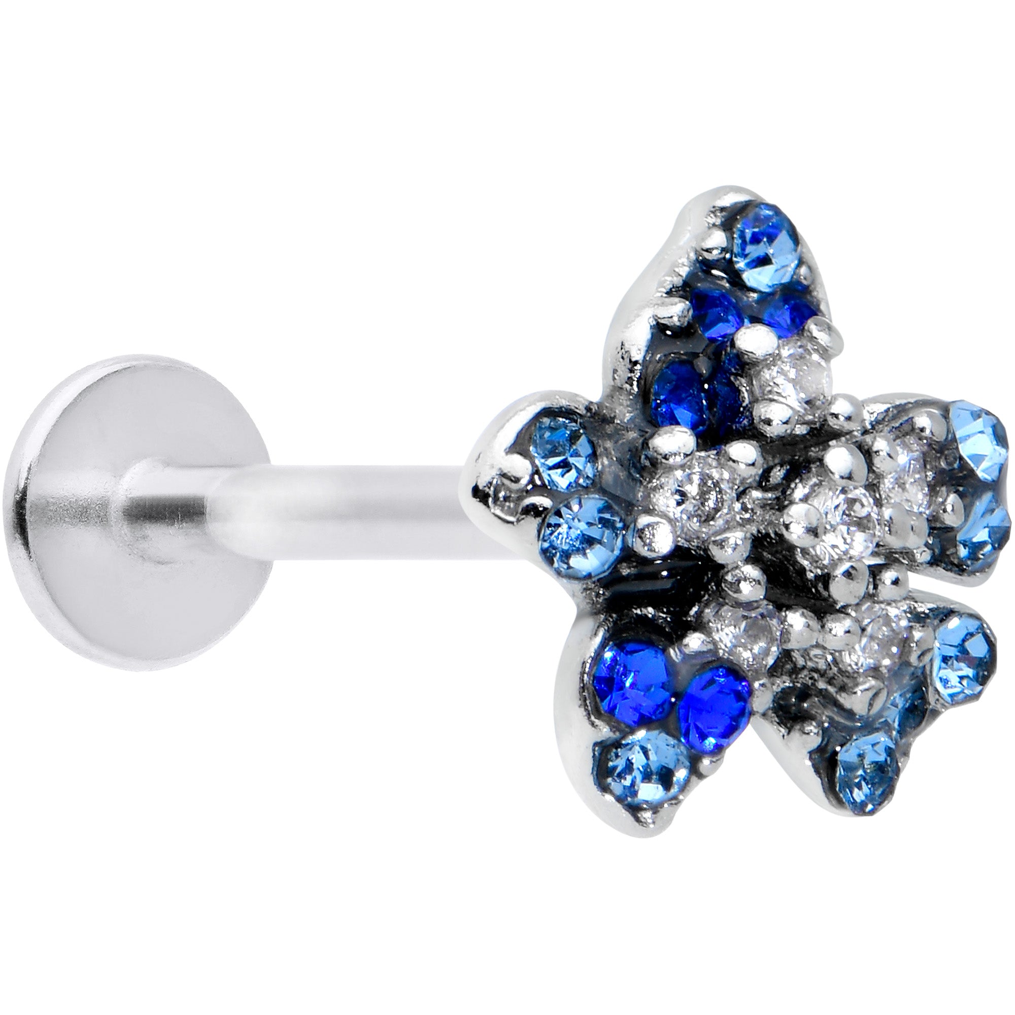 16G 5/16 Clear Blue Gem Evening Flower Labret Monroe Tragus