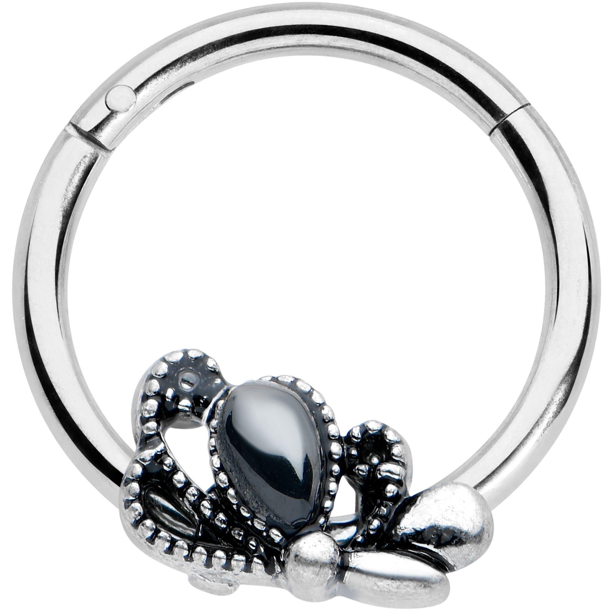 16G 3/8 Black Gem Abstract Bow Hinged Segment Ring