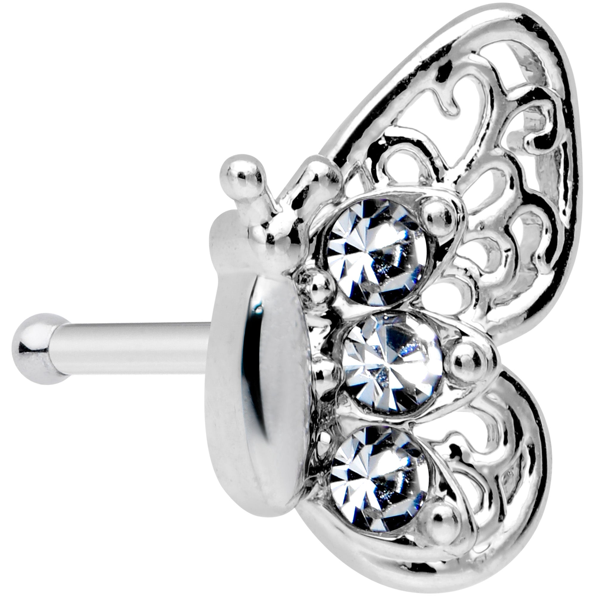 20G 1/4 Clear Gem Lacy Butterfly Nose Bone