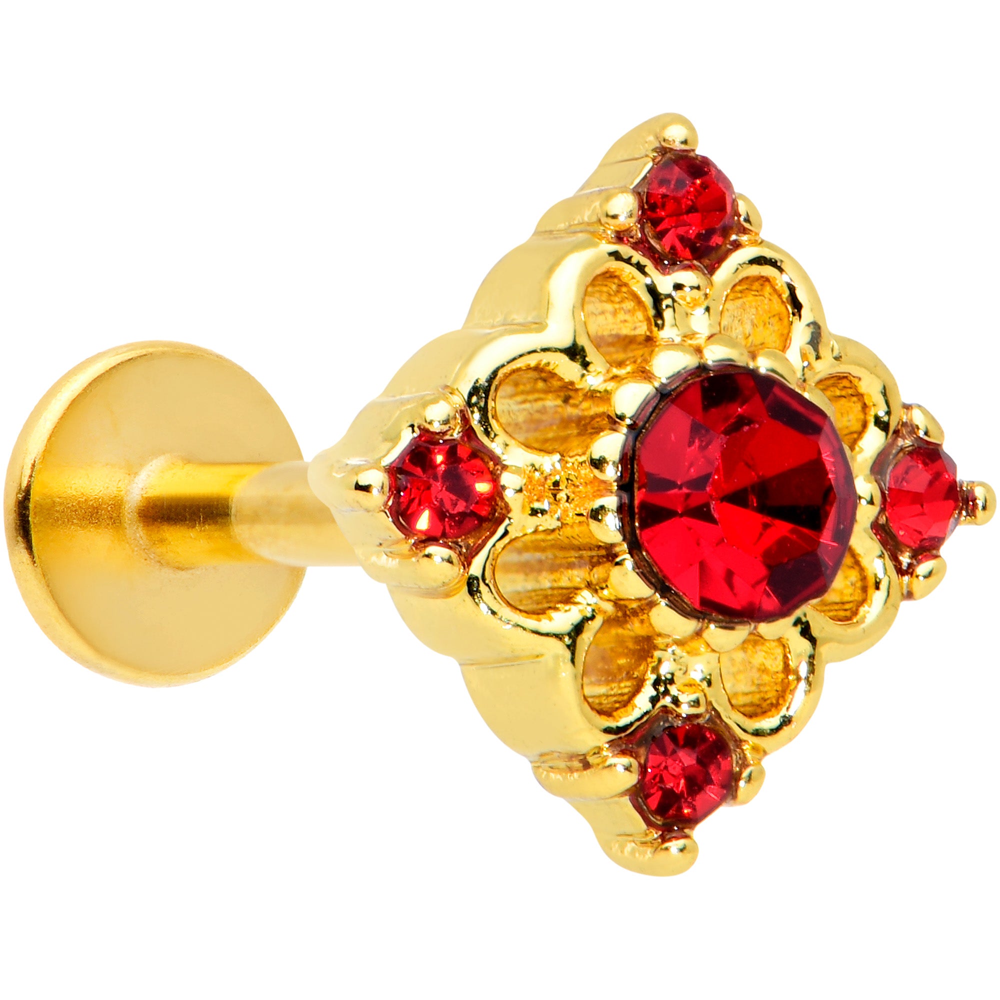 16G 5/16 Red Gem Gold Tone Regal Rhombus Labret Monroe Tragus
