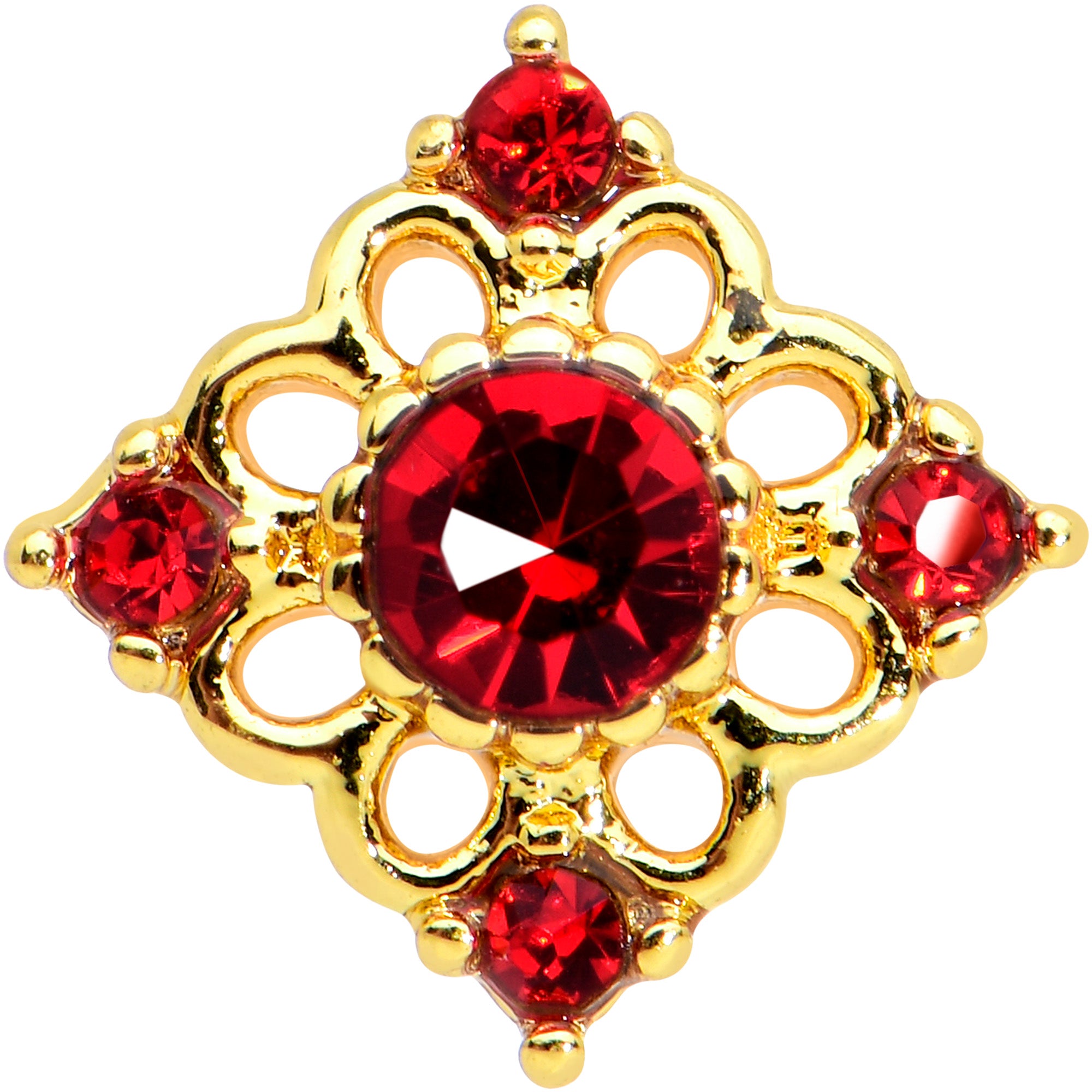 16G 5/16 Red Gem Gold Tone Regal Rhombus Labret Monroe Tragus