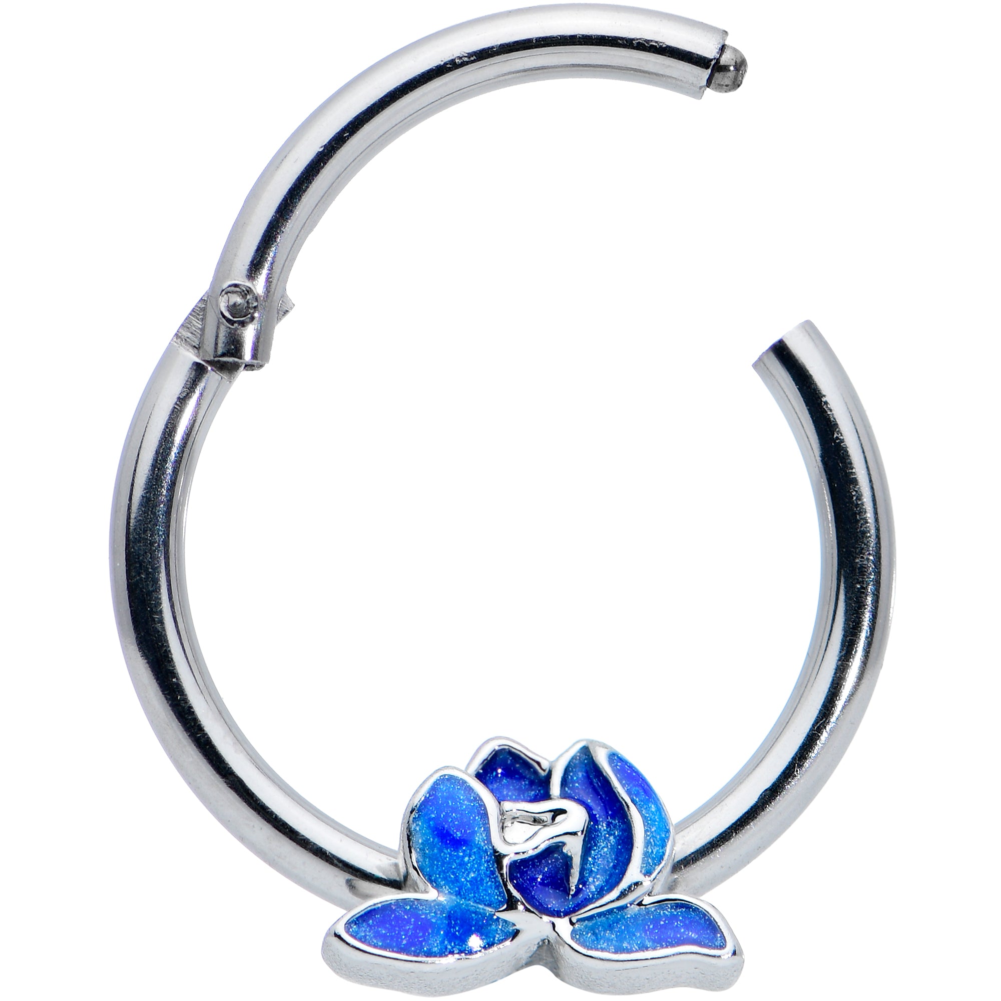 16G 3/8 Lovely Blue Lotus Flower Hinged Segment Ring