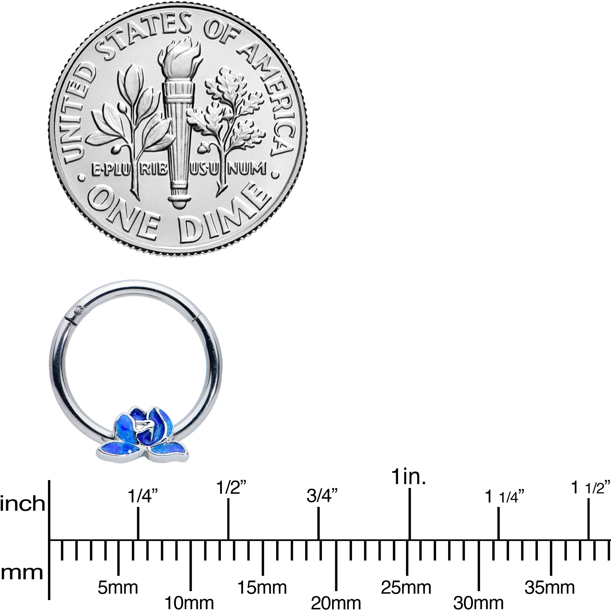 16G 3/8 Lovely Blue Lotus Flower Hinged Segment Ring