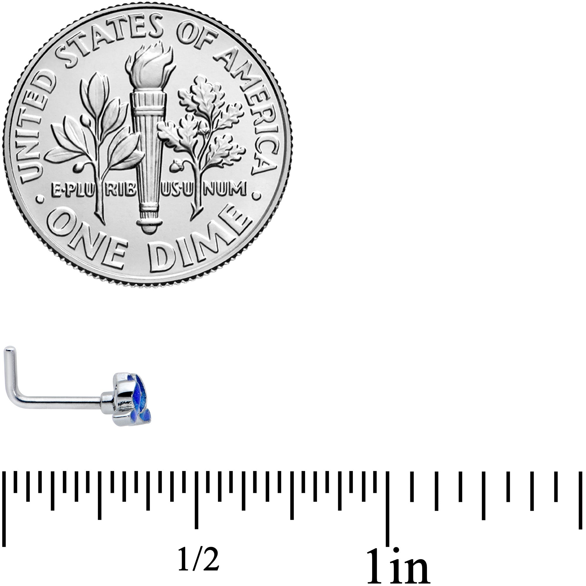 18G 5/16 Lovely Blue Lotus Flower L Shape Nose Ring