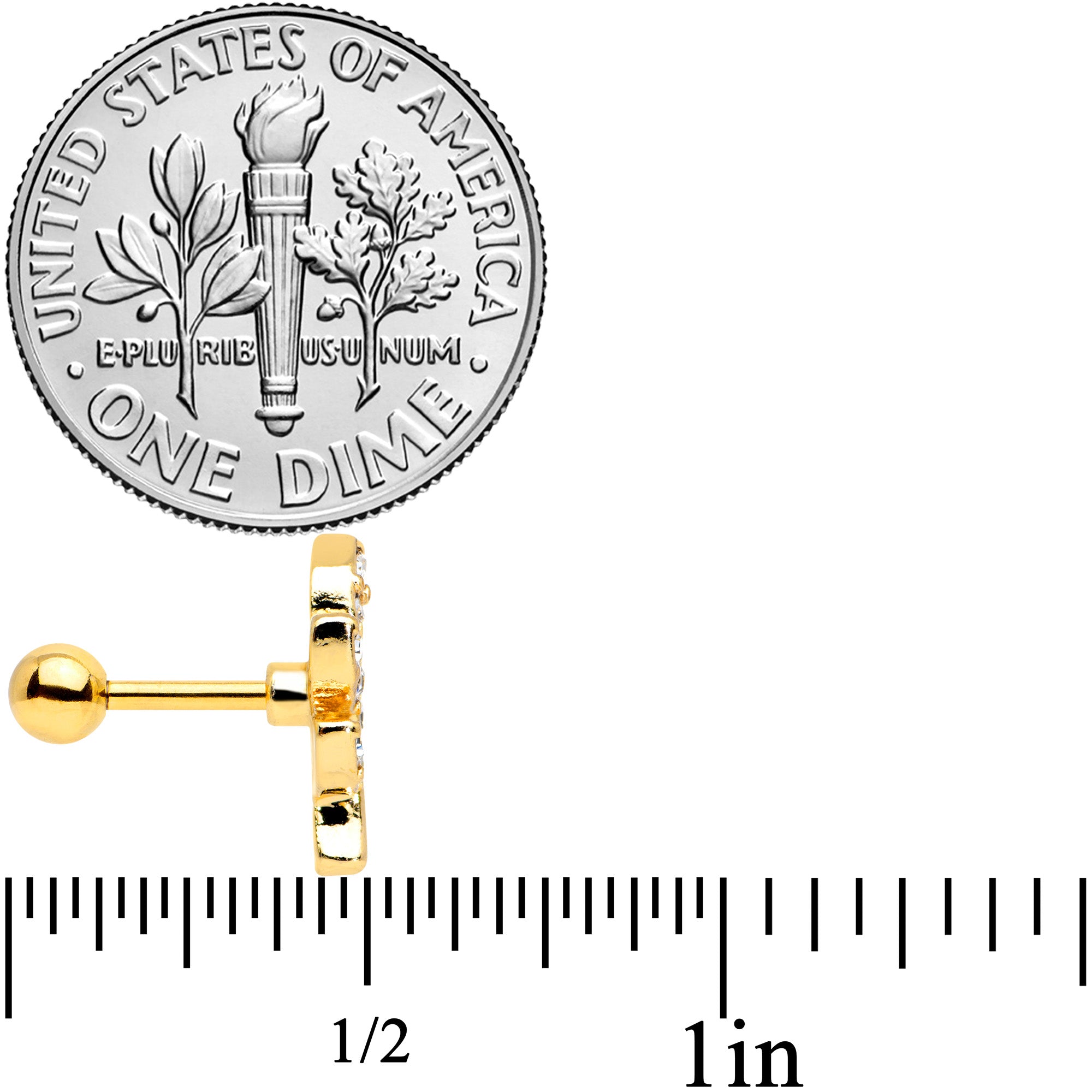 16G 1/4 Clear Gem Gold Tone Lush Leaves Cartilage Tragus Earring