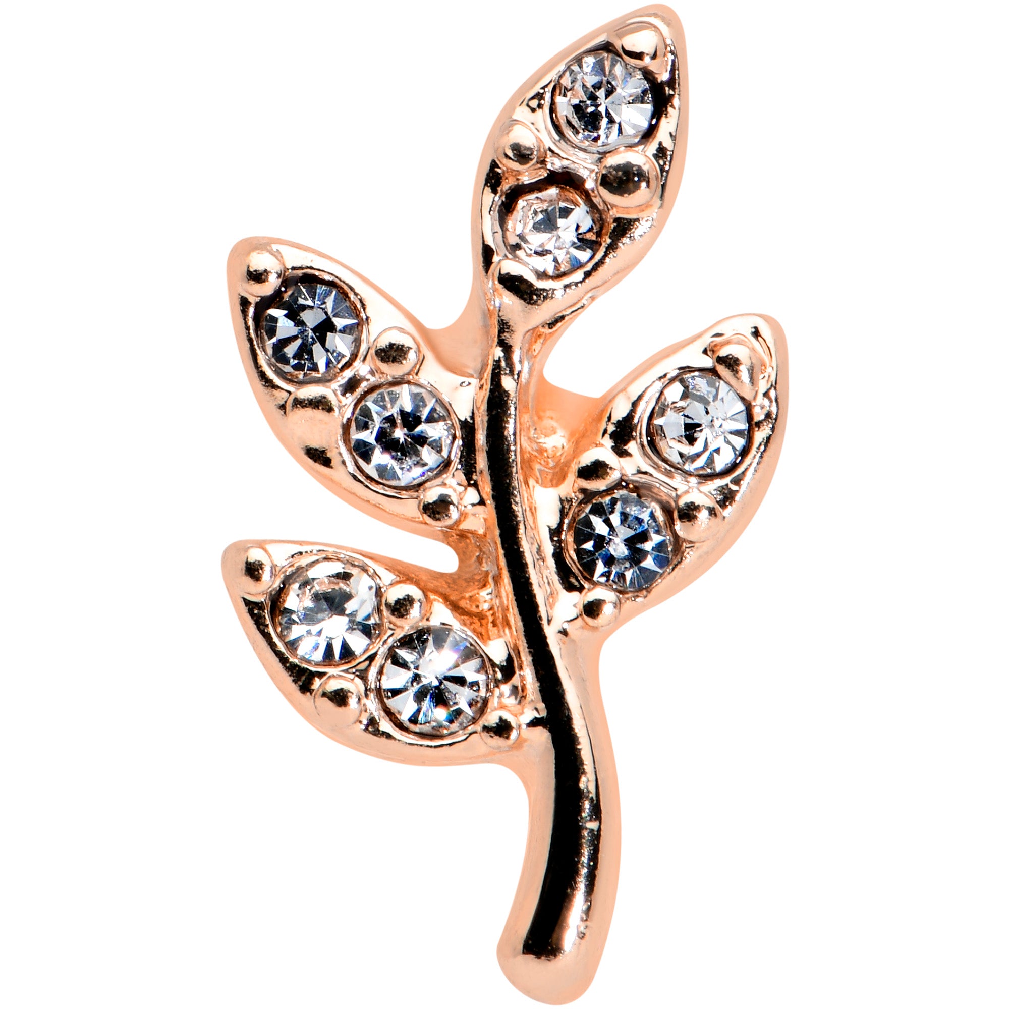 16G 1/4 Clear Gem Rose Gold Tone Lush Leaves Cartilage Tragus