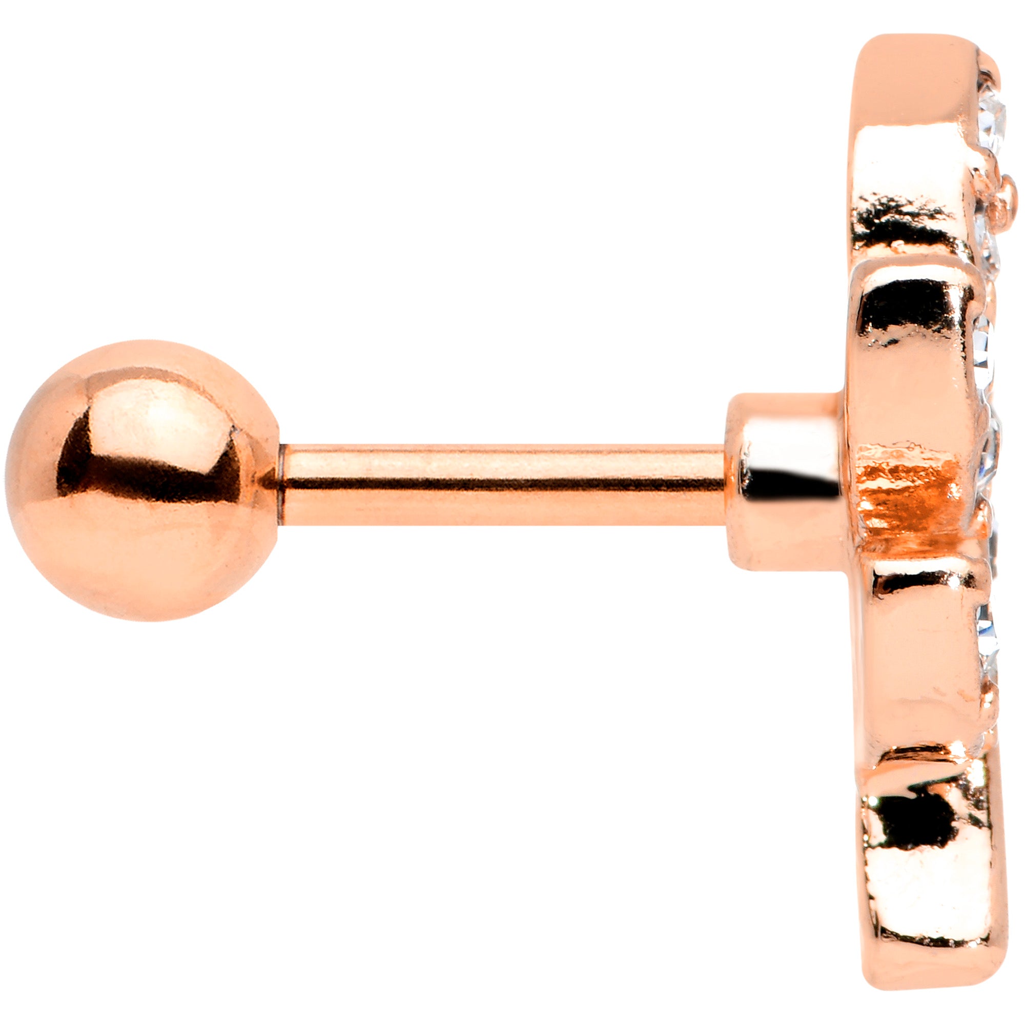 16G 1/4 Clear Gem Rose Gold Tone Lush Leaves Cartilage Tragus