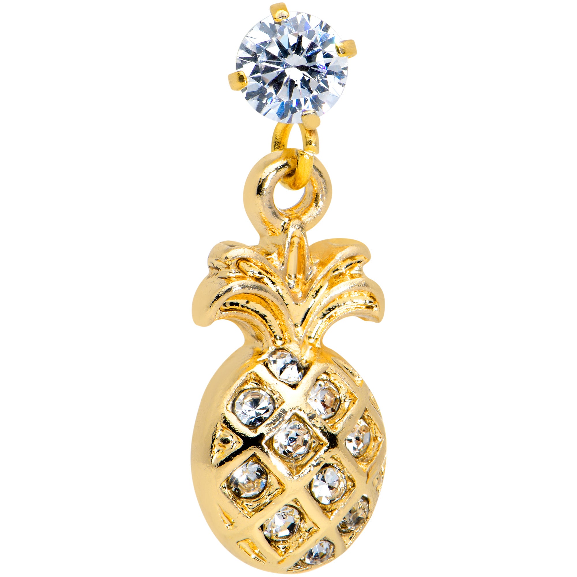 16G 1/4 Clear Gem Gold Tone Pineapple Dangle Cartilage Tragus
