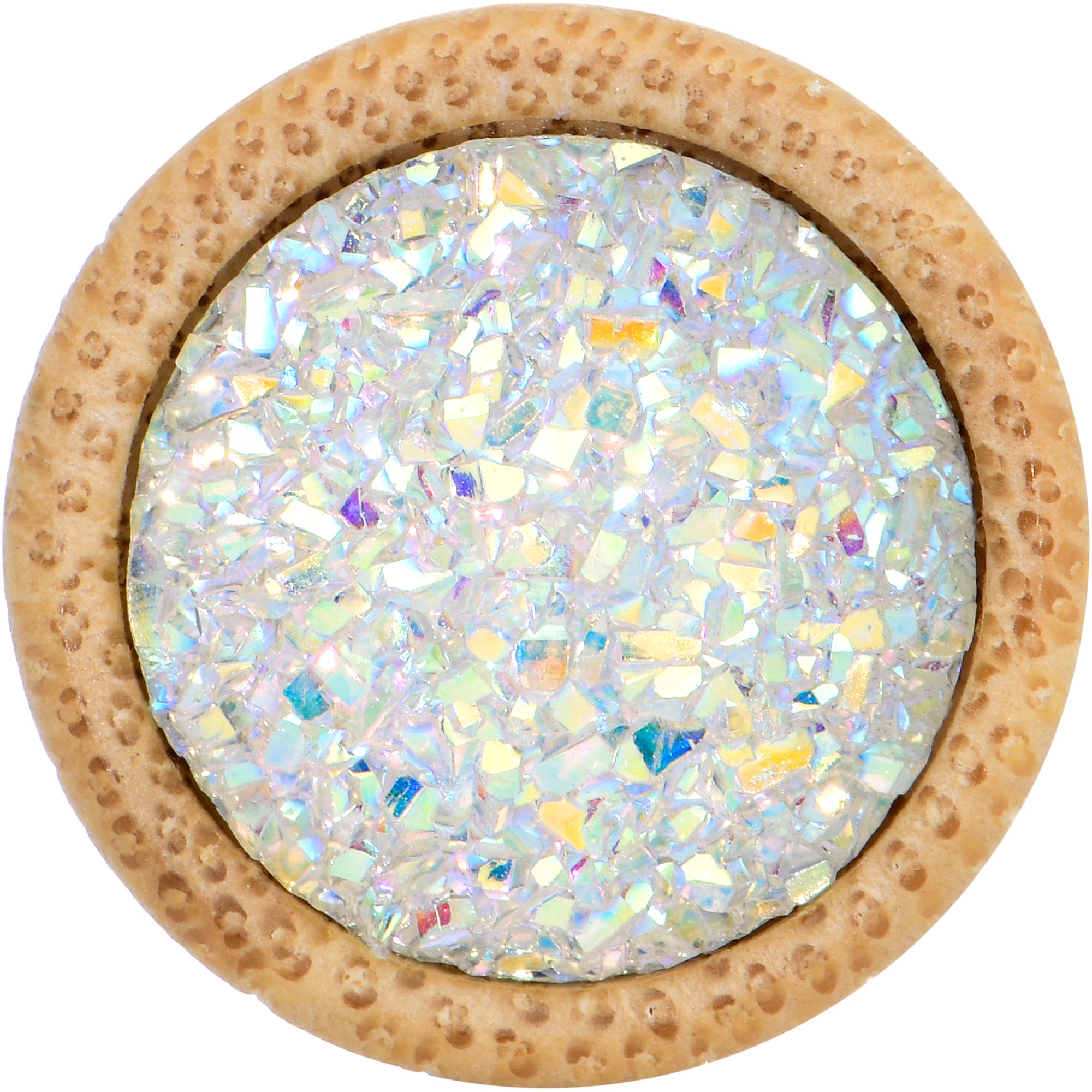 5/8 White Druzy Stone Wood Saddle Plug Set