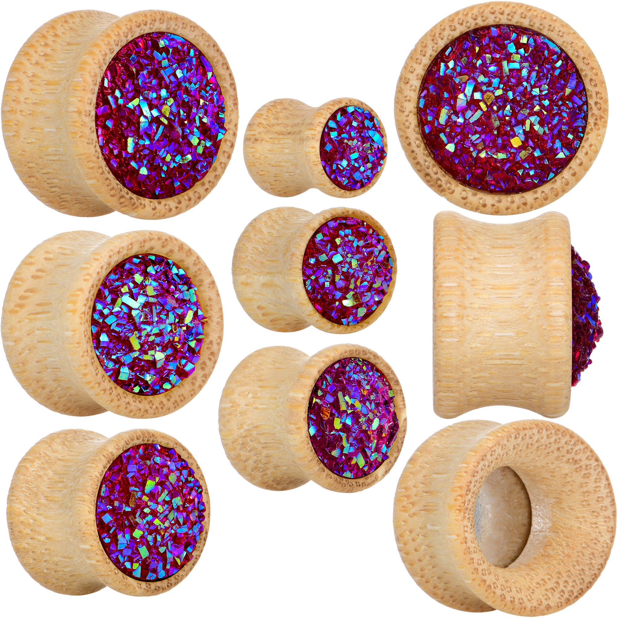 Pink Druzy Stone Wood Saddle Plug Set