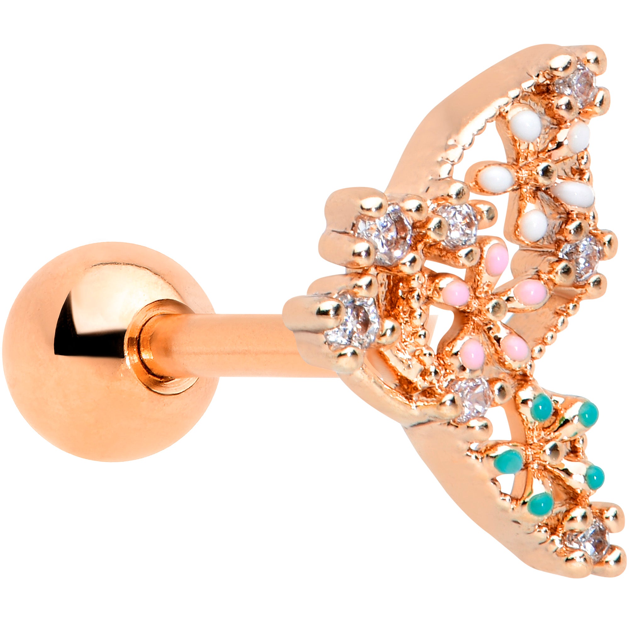 16G 1/4 Clear CZ Gem Rose Gold Tone Butterfly Cartilage Tragus
