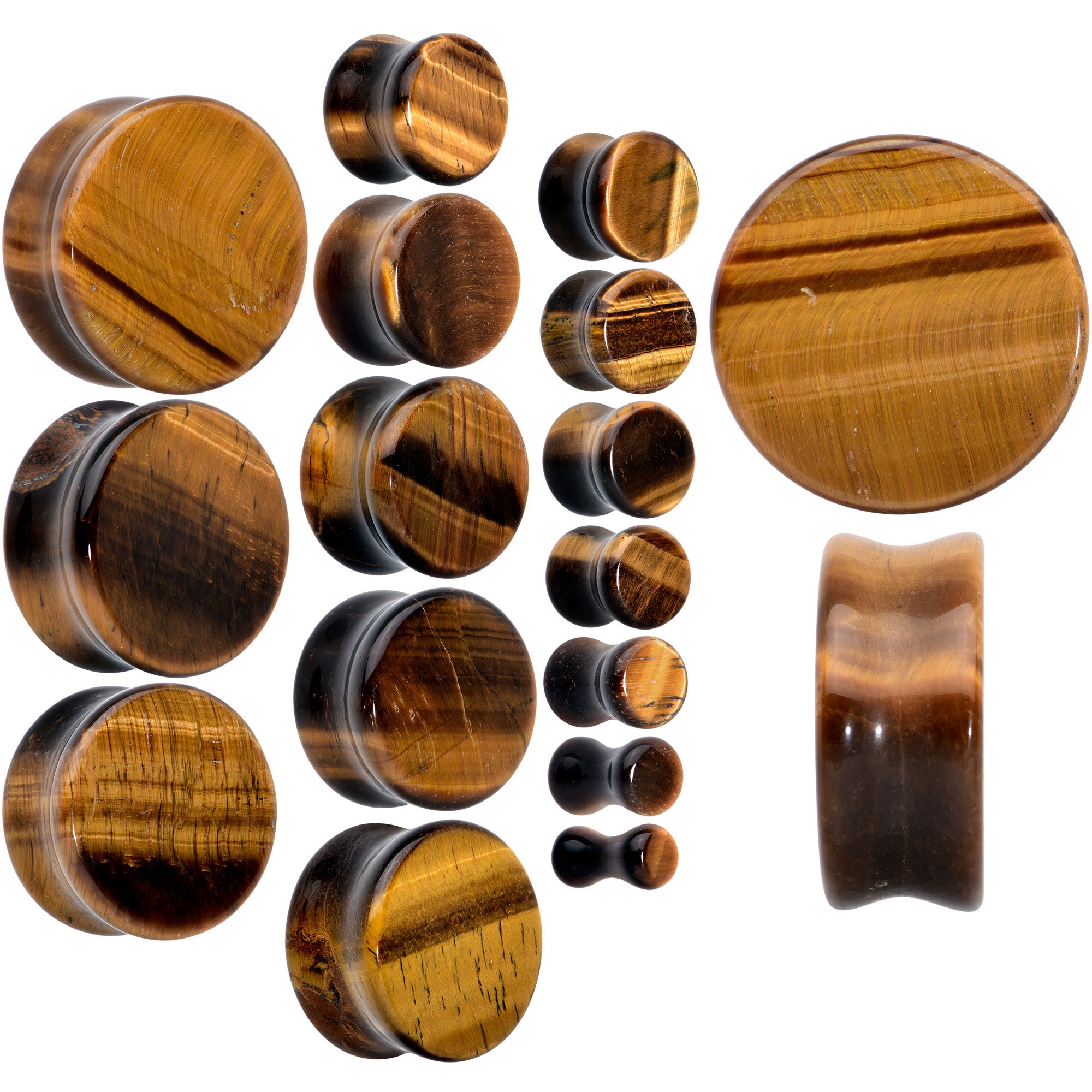 Natural Brown Tiger Eye Stone Double Flare Plug Set