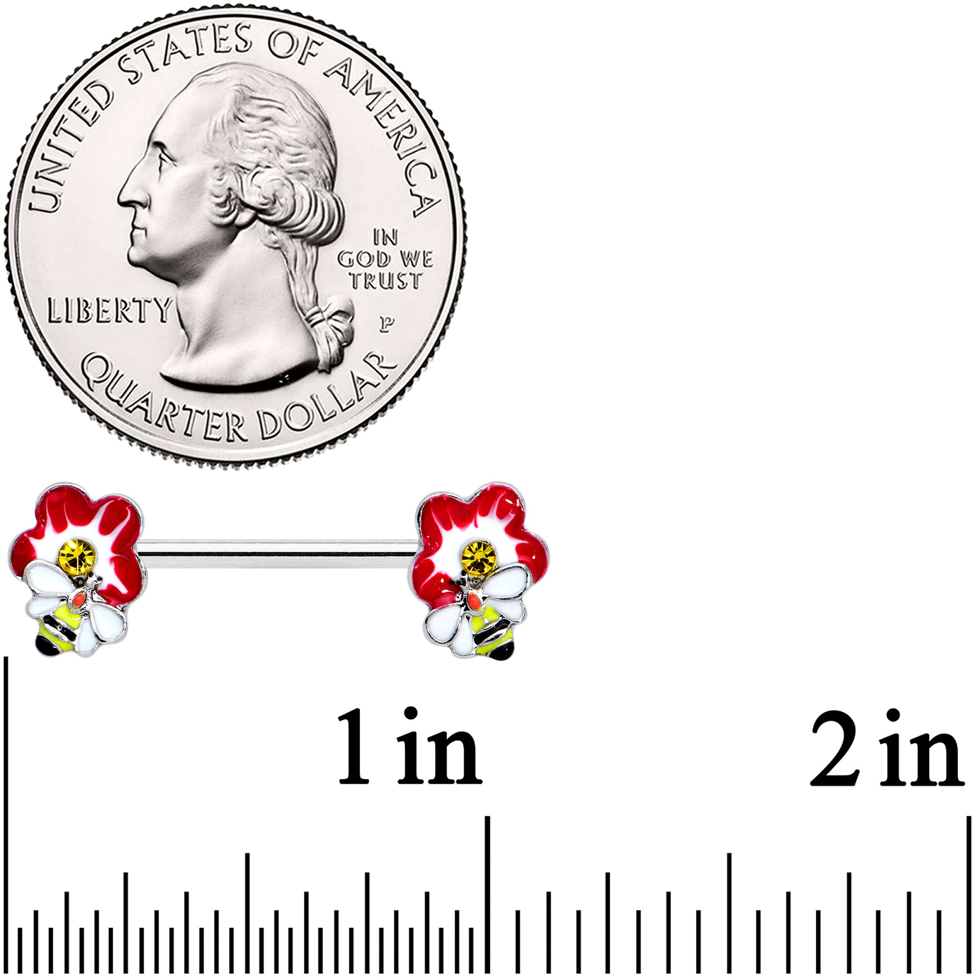 14G 9/16 Yellow Gem Queen Bee Flower Barbell Nipple Ring Set