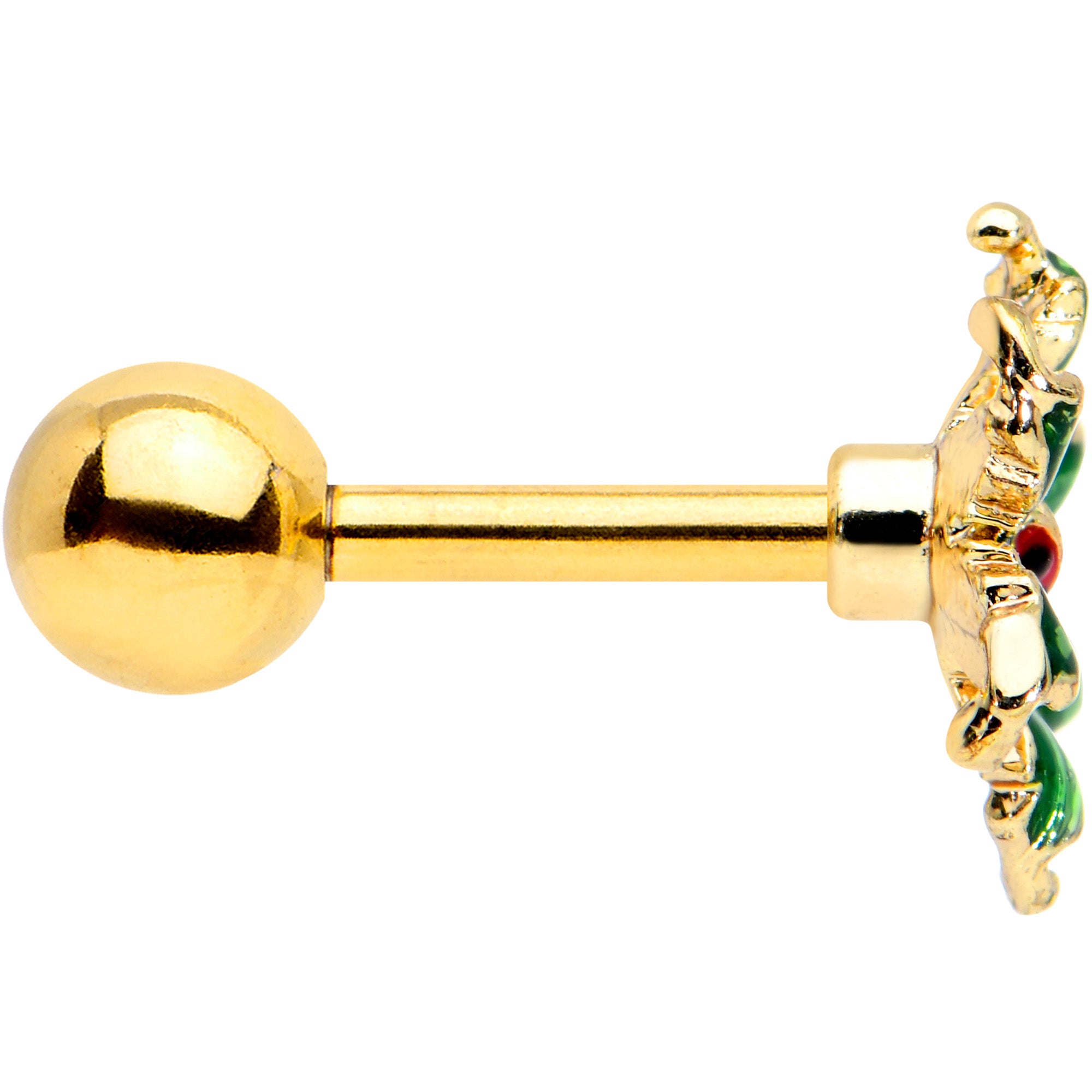 16G 1/4 Gold Tone Tiny Ladybug Leaves Cartilage Tragus Earring