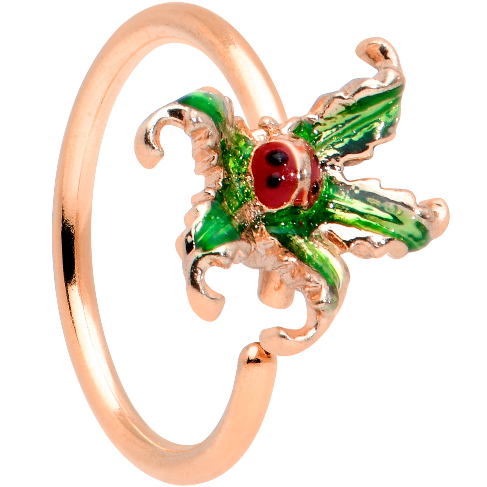 20G 5/16 Rose Gold Tone Tiny Ladybug Leaves Nose Hoop