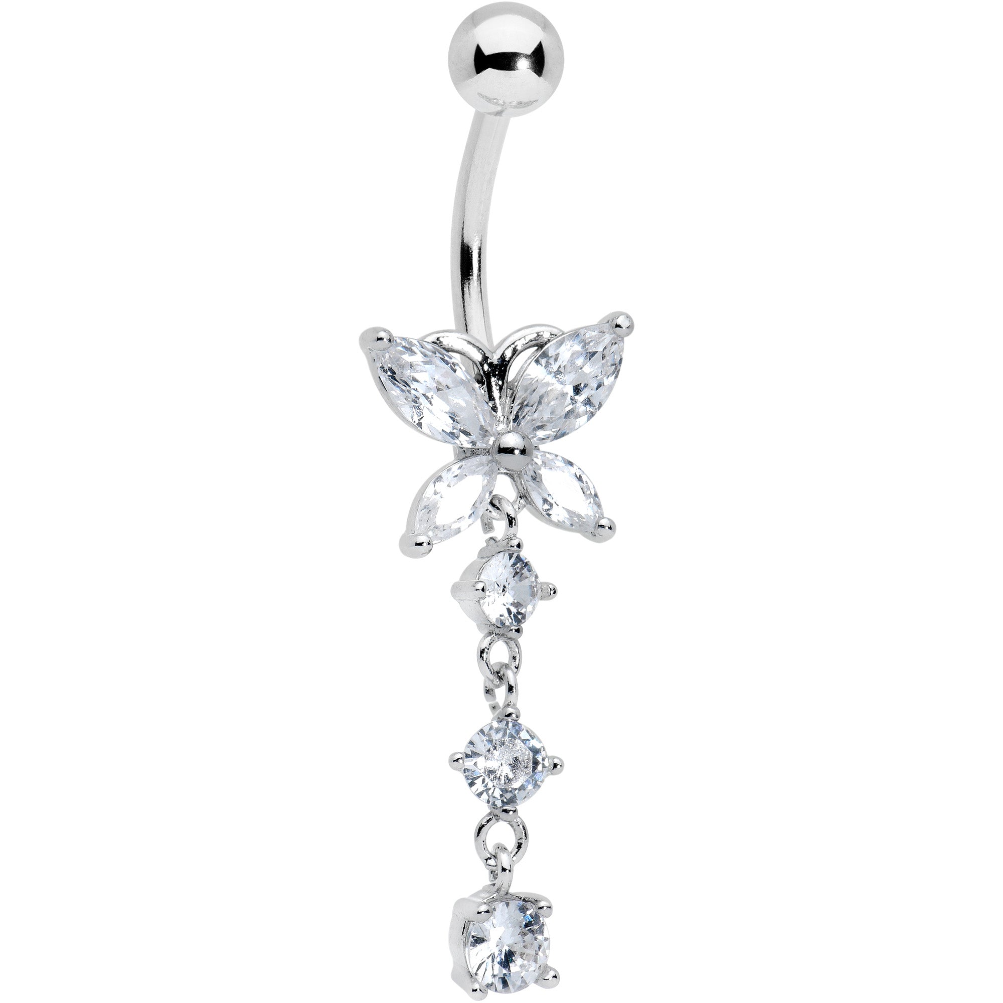 Clear CZ Gem Open Wing Butterfly Dangle Belly Ring