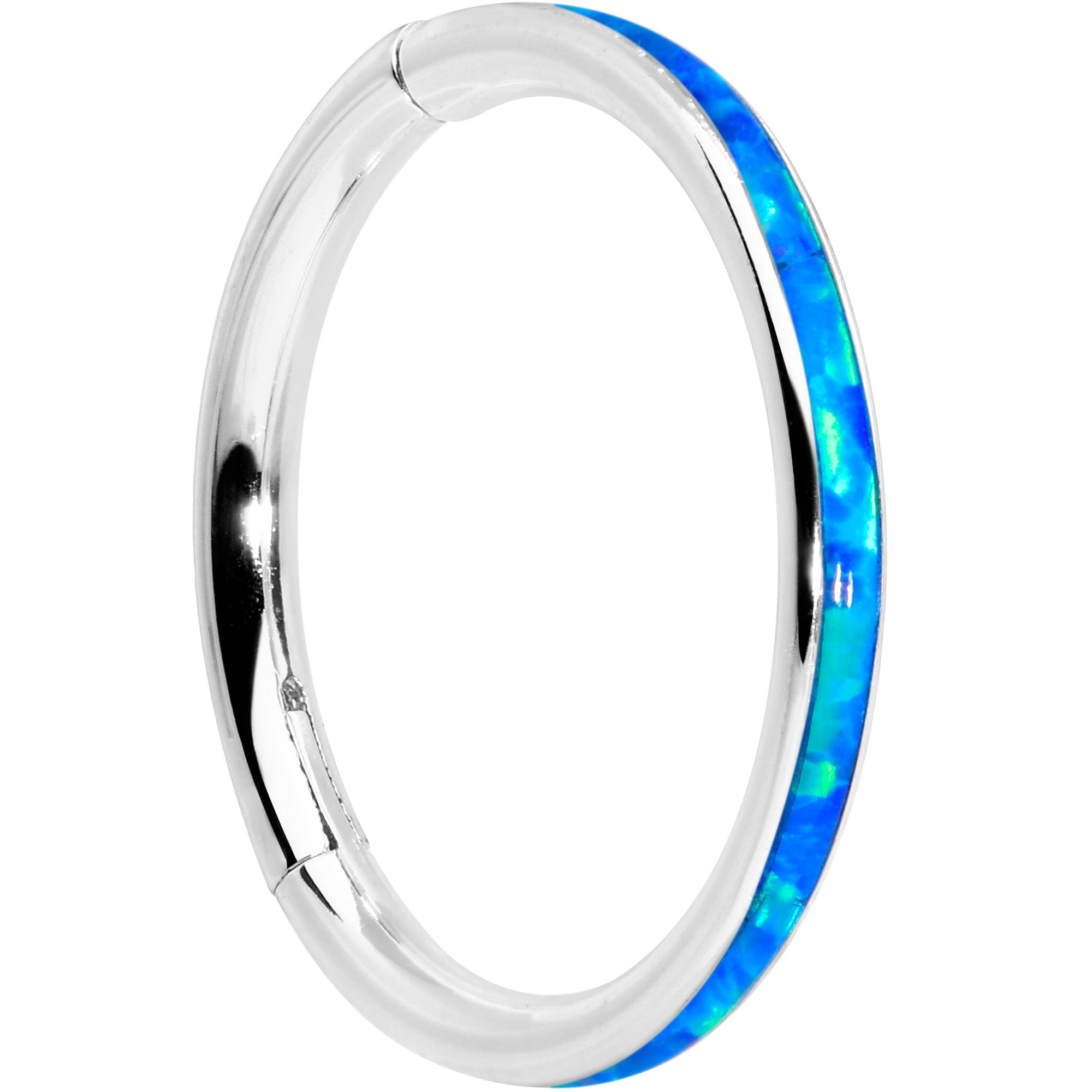 16G 3/8 Blue Synthetic Opal Forward Facing Hinged Segment Ring