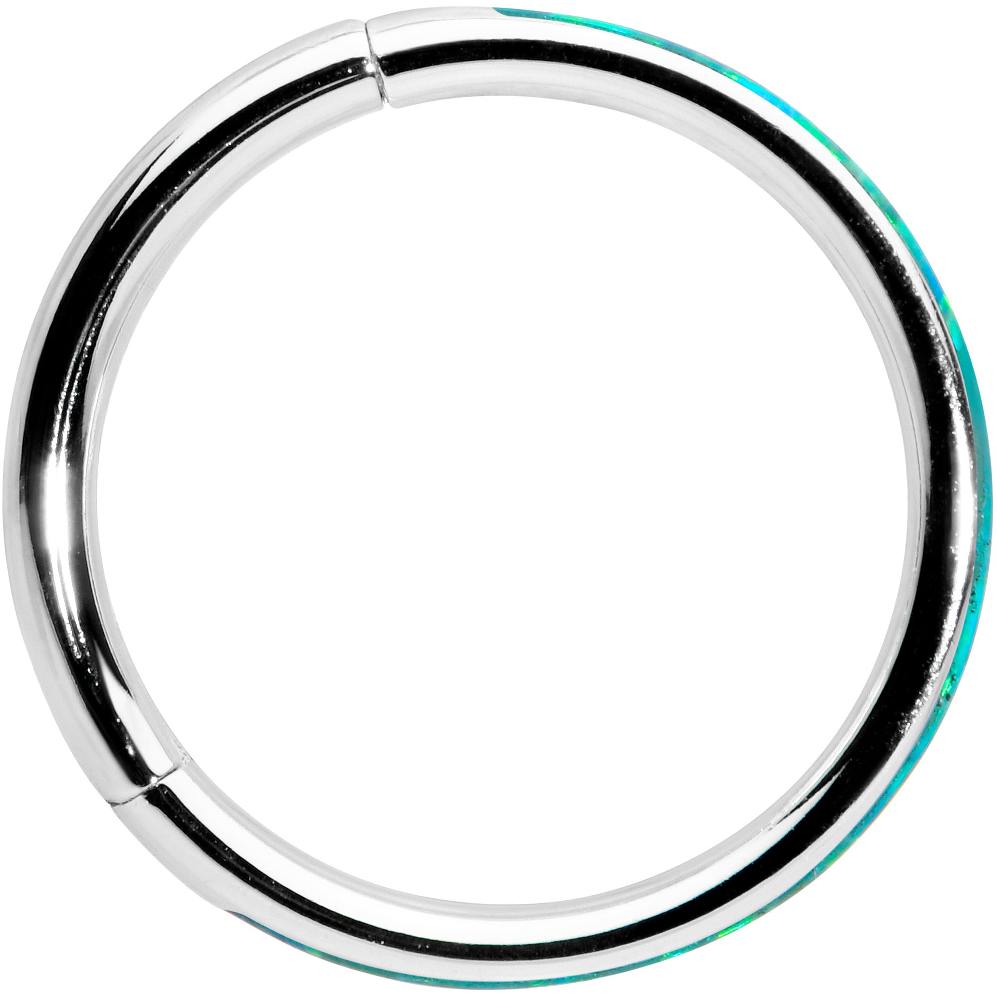 16G 3/8 Green Synthetic Opal Forward Facing Hinged Segment Ring