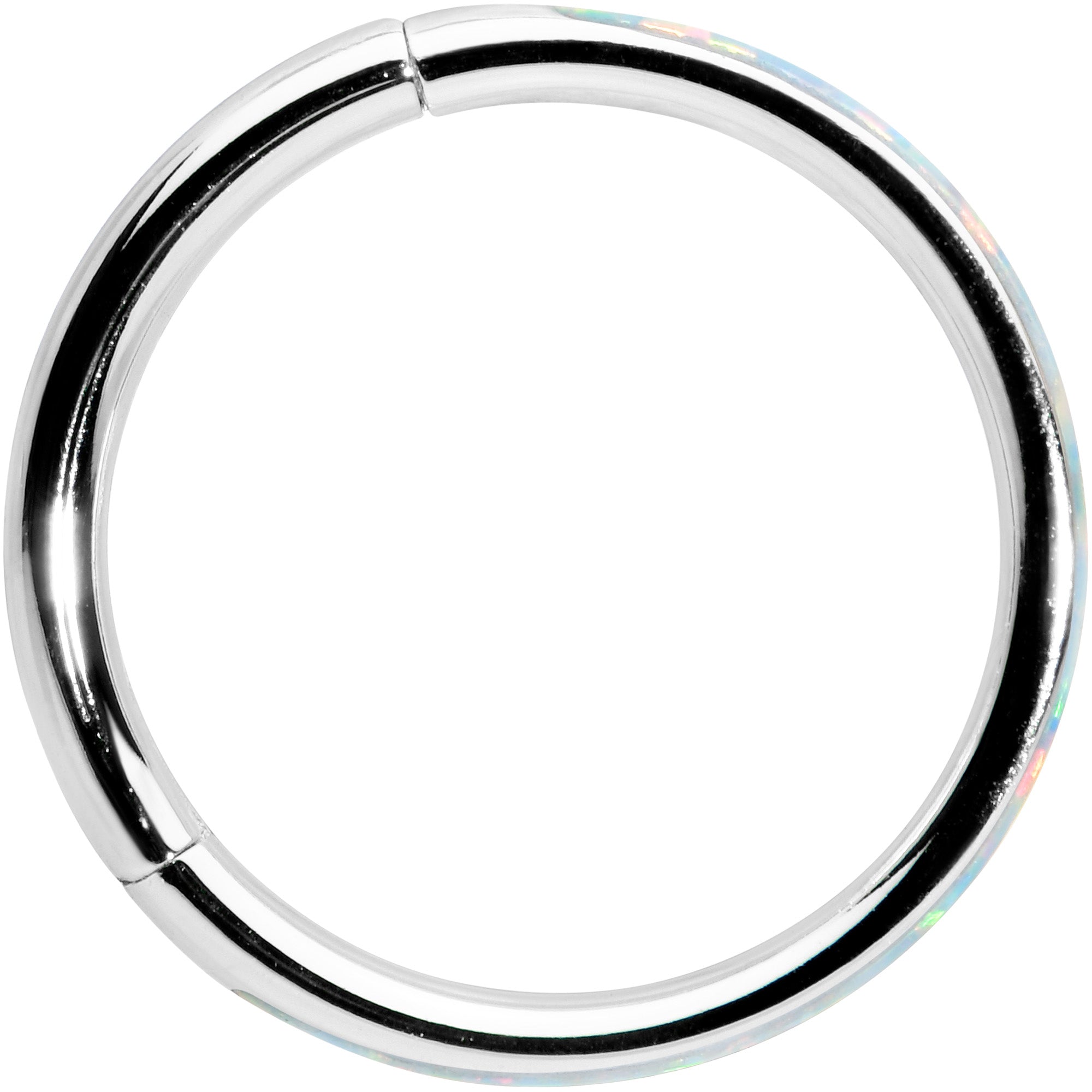 16G 3/8 White Synthetic Opal Forward Facing Hinged Segment Ring