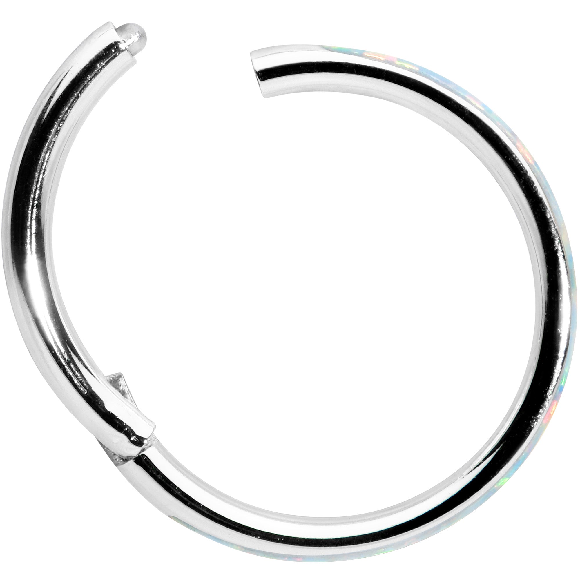 16G 3/8 White Synthetic Opal Forward Facing Hinged Segment Ring
