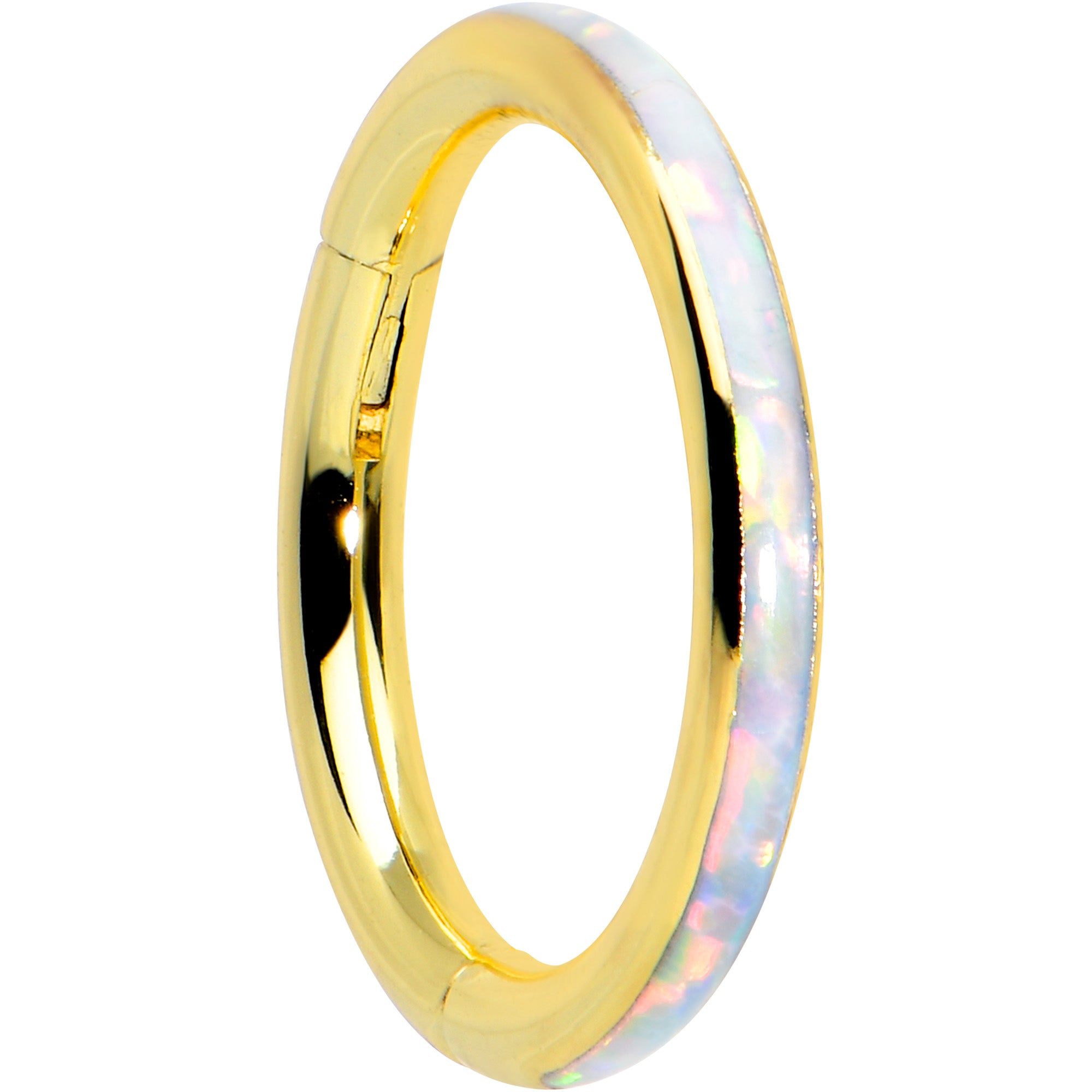 16G 5/16 White Synth Opal Gold Tone Forward Facing Segment Ring