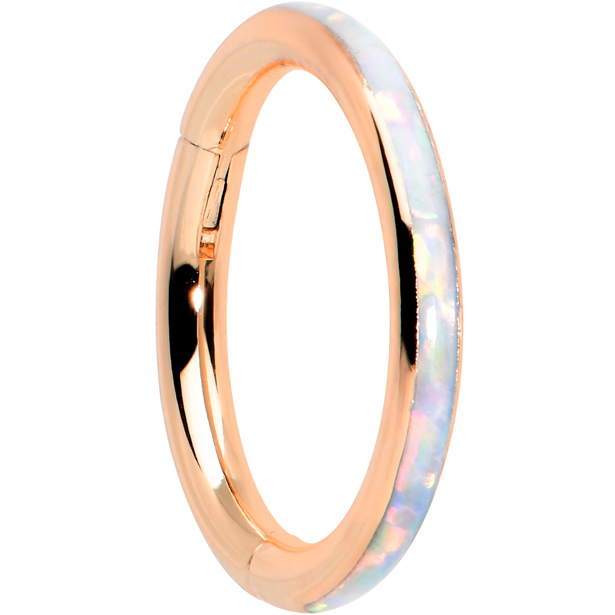 16G 5/16 White Synth Opal Rose Gold Hue Forward Face Segment Ring