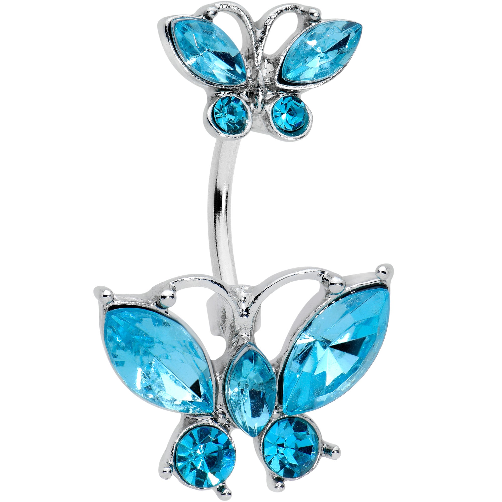 Blue Gem Double Butterfly Double Mount Belly Ring