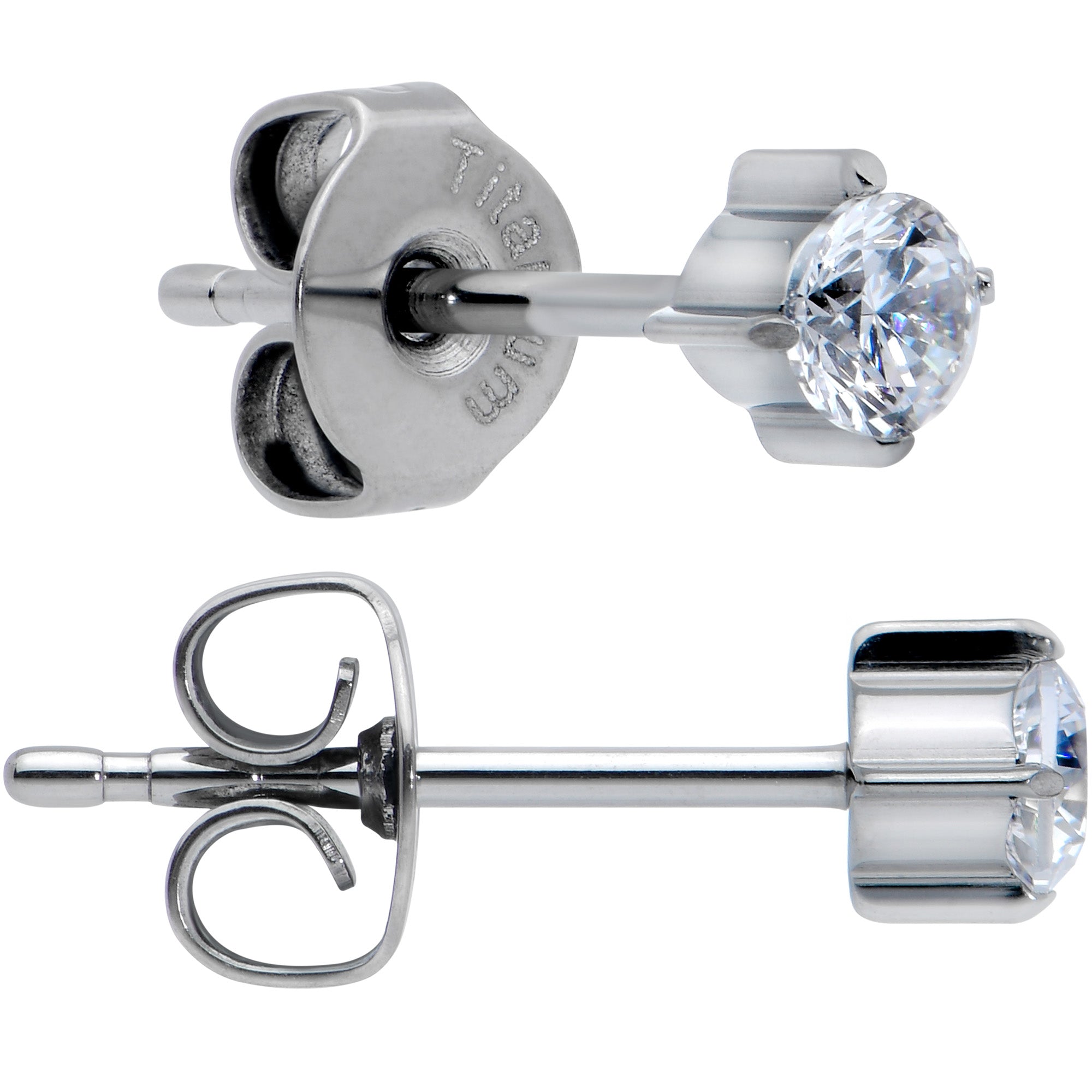 20G Clear CZ Gem 3mm G23 Titanium Post Stud Earrings