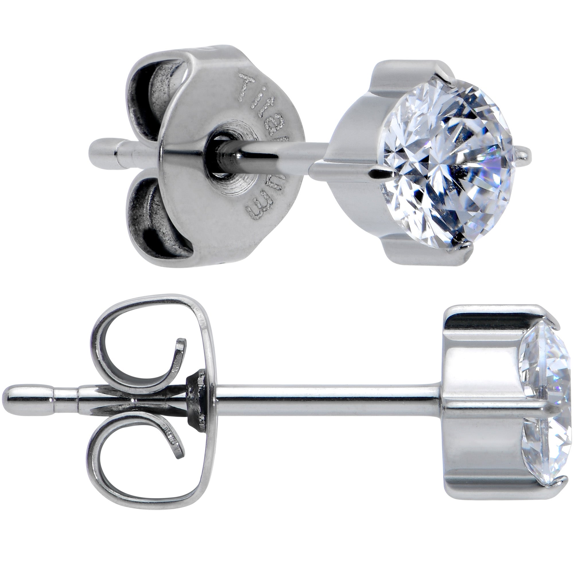 20G Clear CZ Gem 4mm G23 Titanium Post Stud Earrings