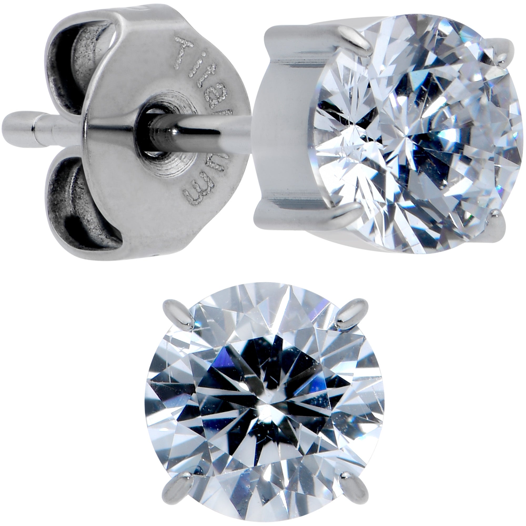20G Clear CZ Gem 5mm G23 Titanium Post Stud Earrings