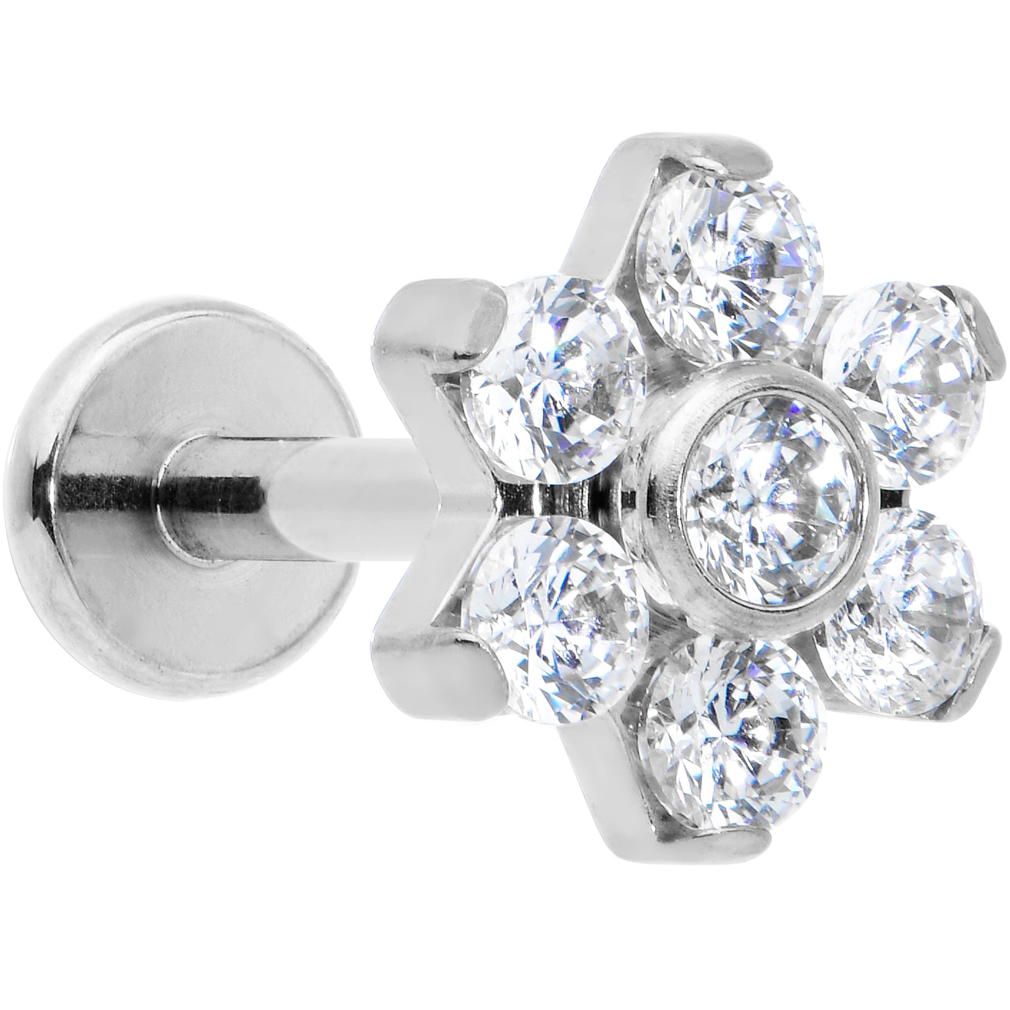 16G 1/4 Clear CZ Gem G23 Titanium Flower Labret Monroe Tragus
