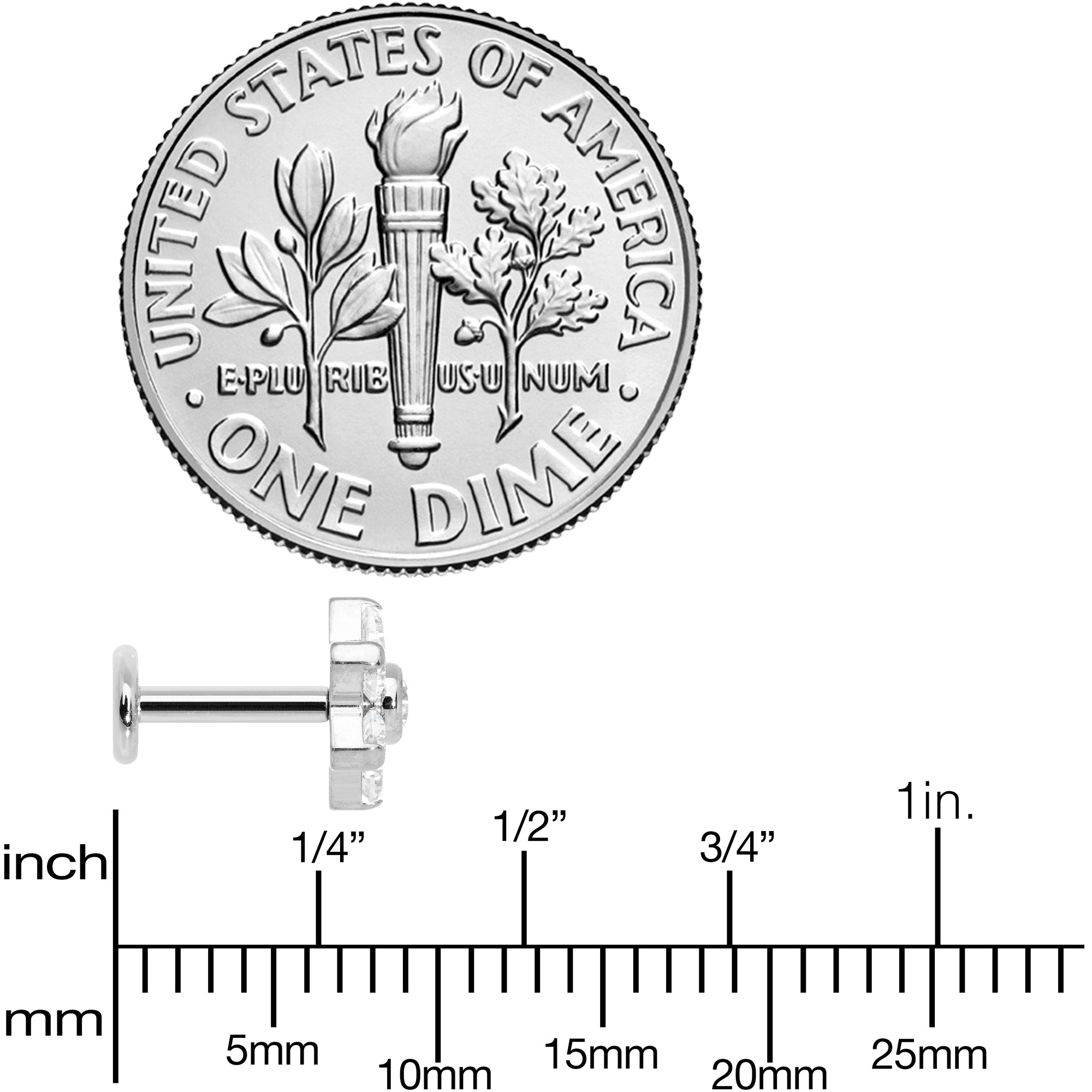 16G 1/4 Clear CZ Gem G23 Titanium Flower Labret Monroe Tragus