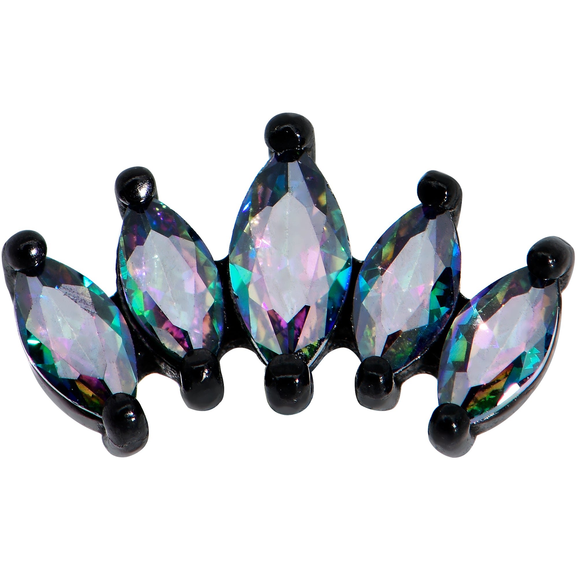 16G 1/4 Clear CZ Gem Black Fan Internally Threaded Labret Tragus