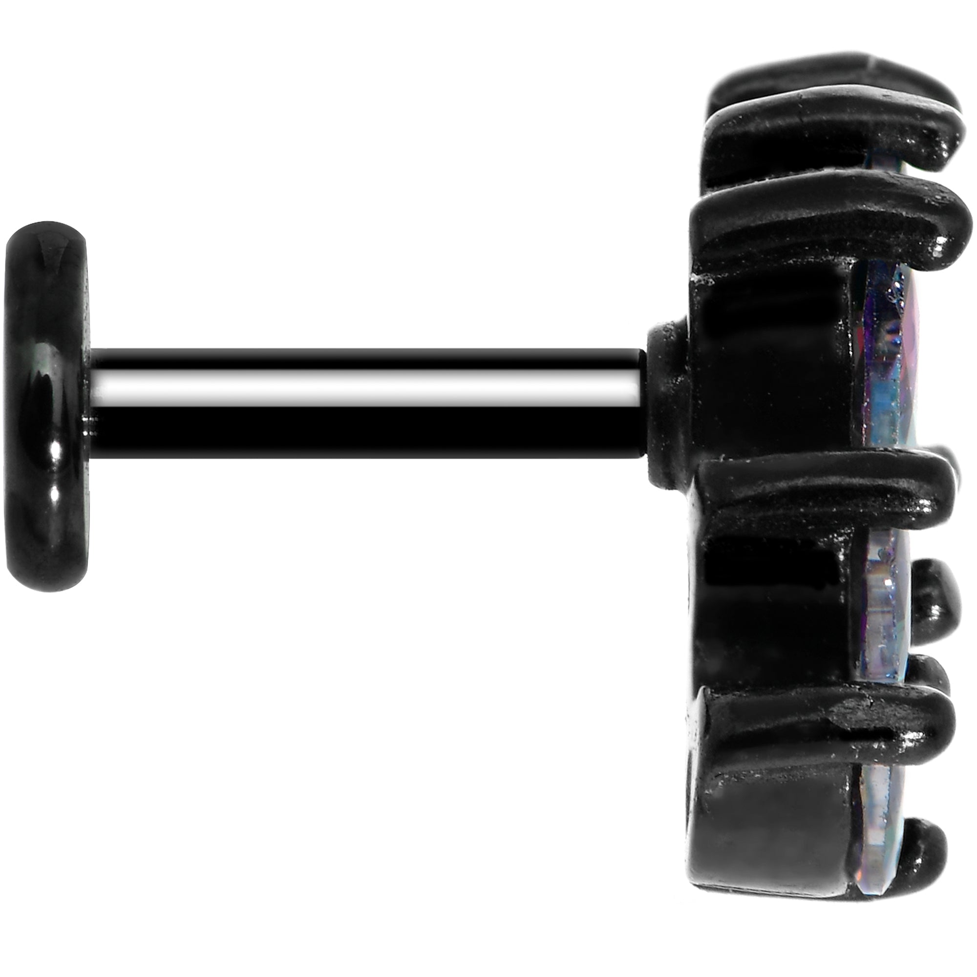 16G 1/4 Clear CZ Gem Black Fan Internally Threaded Labret Tragus