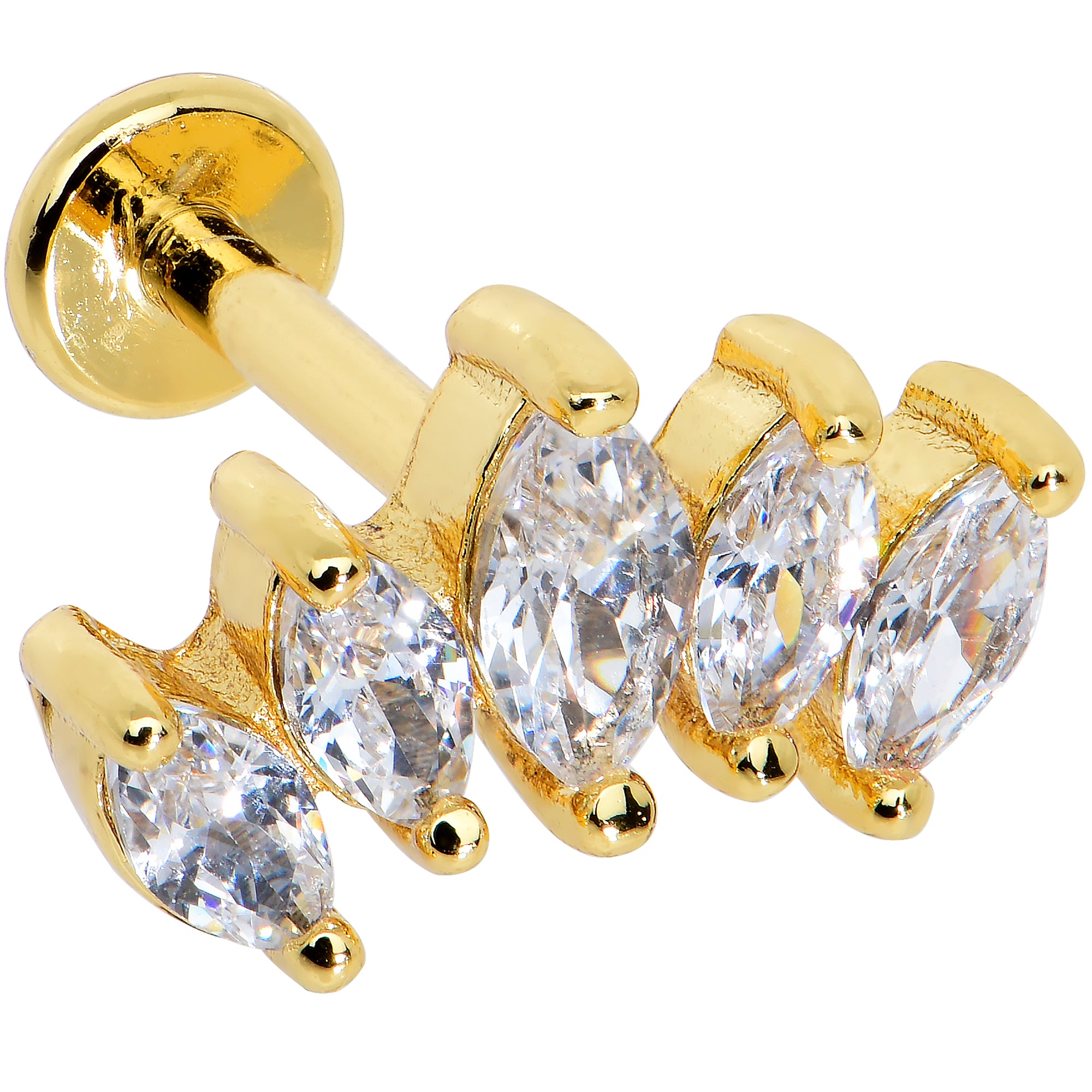 16G 5/16 Clear CZ Gem Gold Tone Crown Labret Monroe Tragus