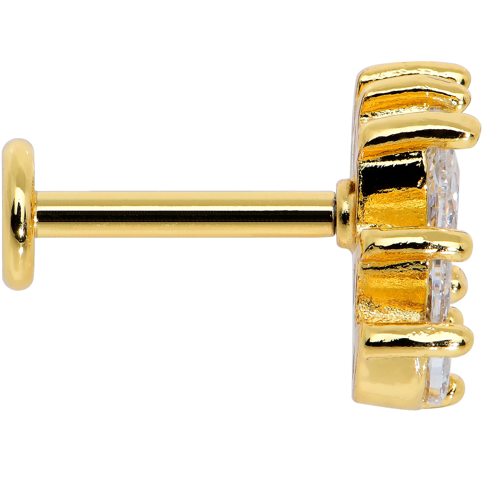 16G 5/16 Clear CZ Gem Gold Tone Crown Labret Monroe Tragus