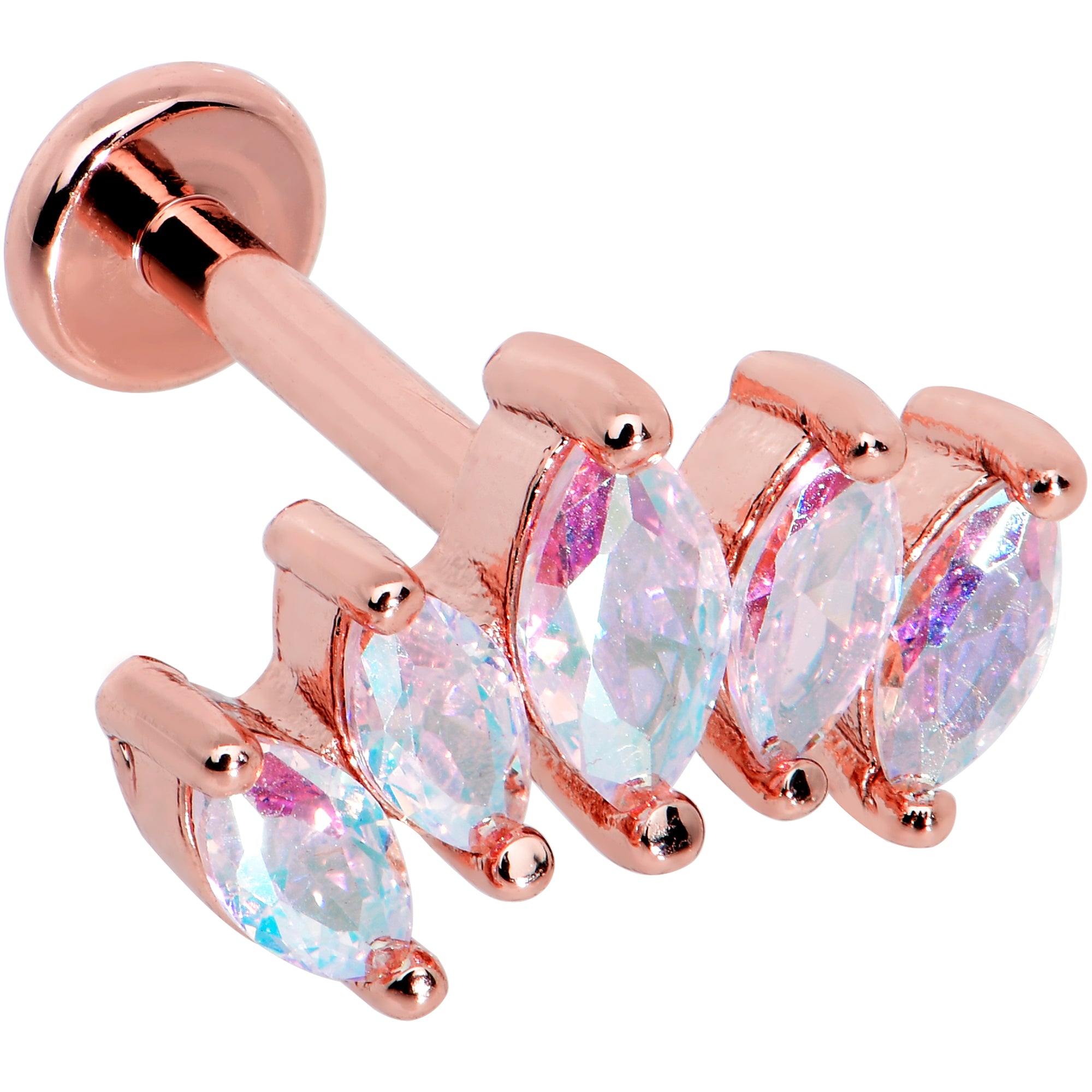 16G 5/16 Clear CZ Gem Rose Gold Hue Fan Internally Thread Labret