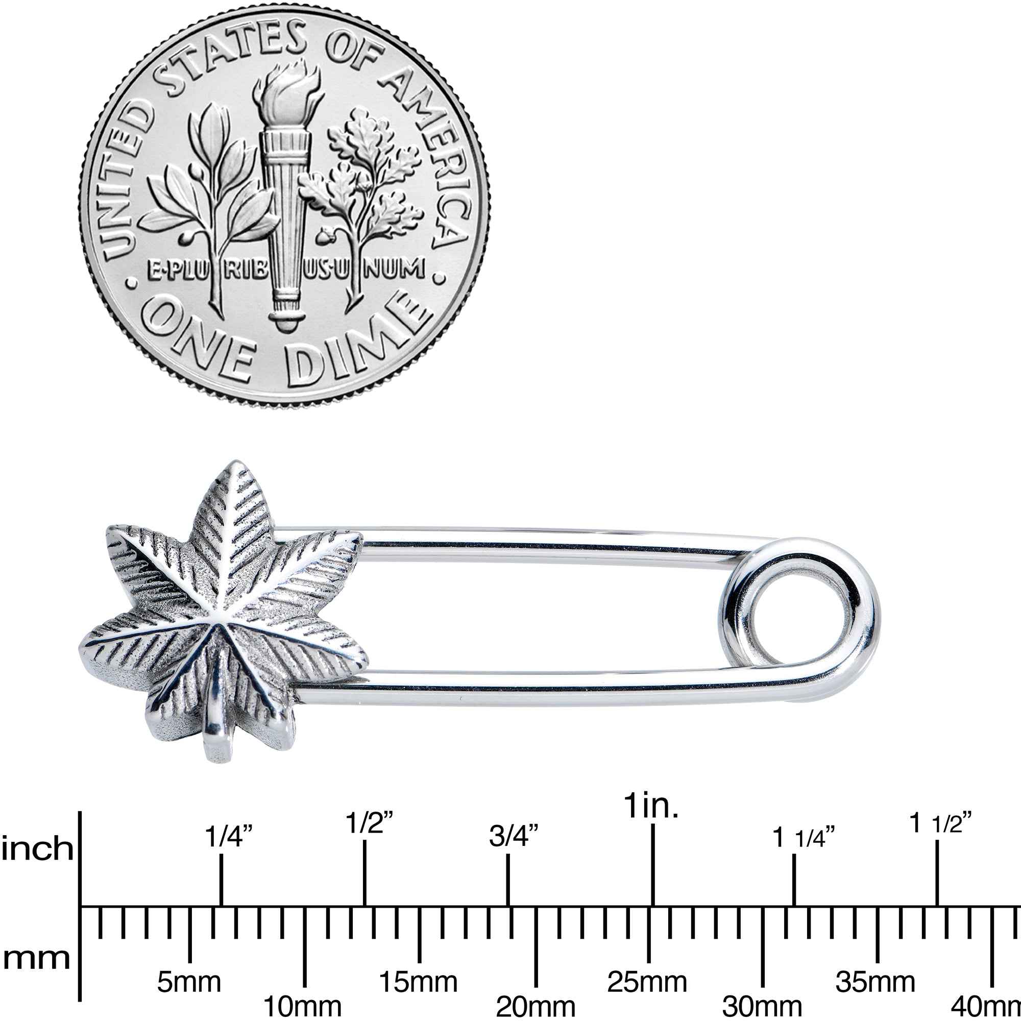 14G 3/4 Pot Leaf Safety Pin Punk Rock Barbell Nipple Ring Set