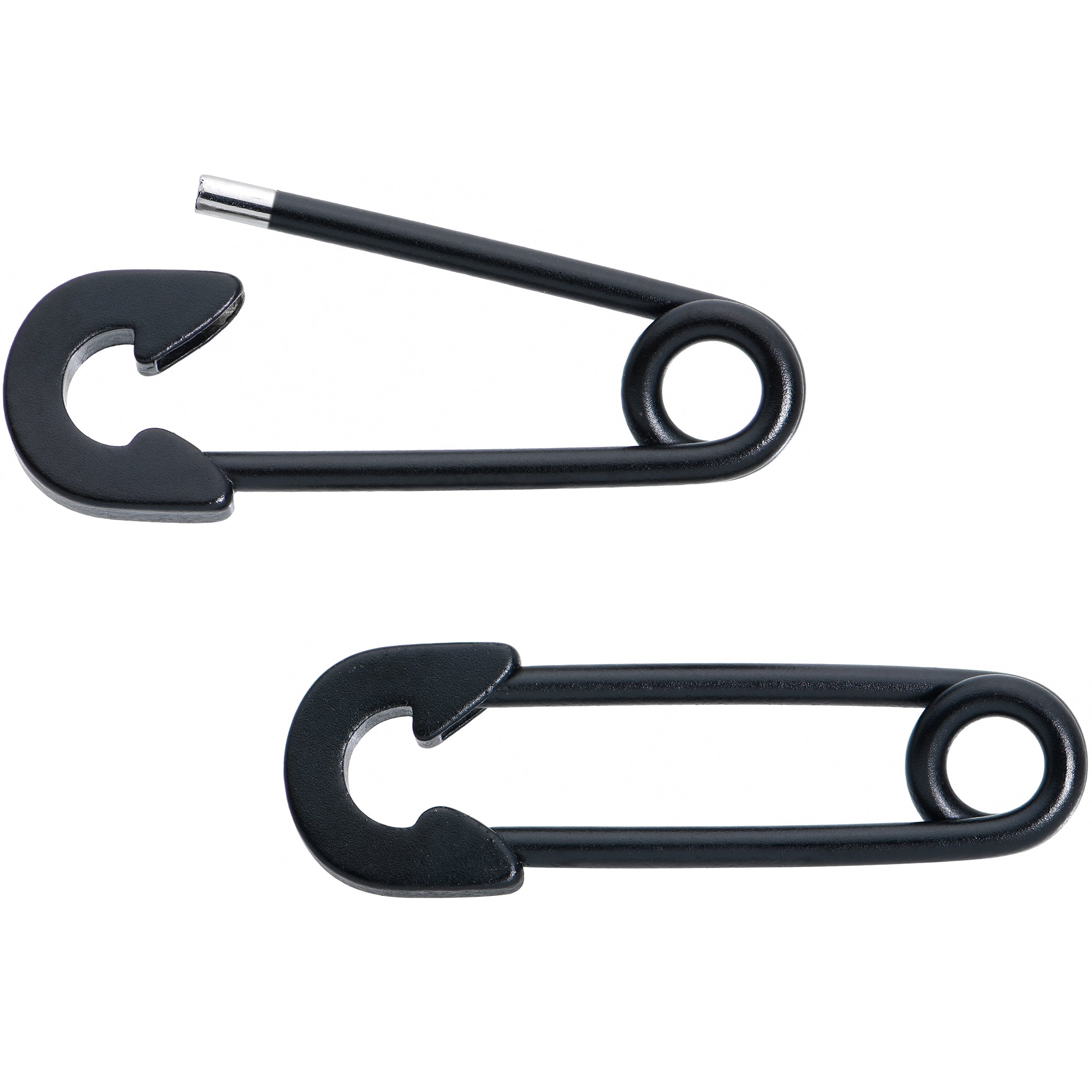 14G 3/4 Black Matte Punk Rock Safety Pin Barbell Nipple Ring Set