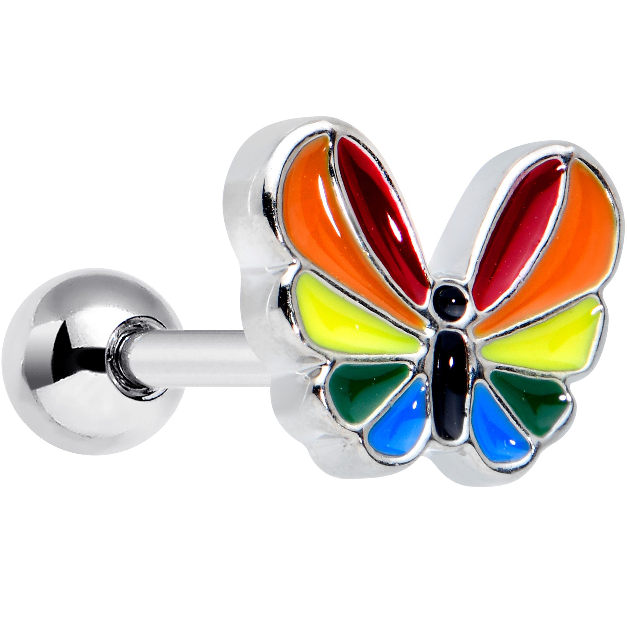 16G 1/4 Pride Rainbow Stripes Butterfly Cartilage Tragus Earring