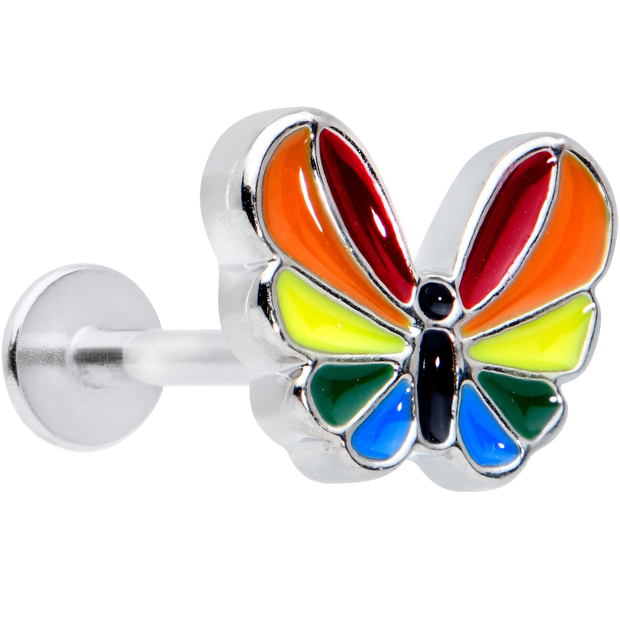 16G 5/16 Pride Rainbow Stripes Butterfly Labret Monroe Tragus