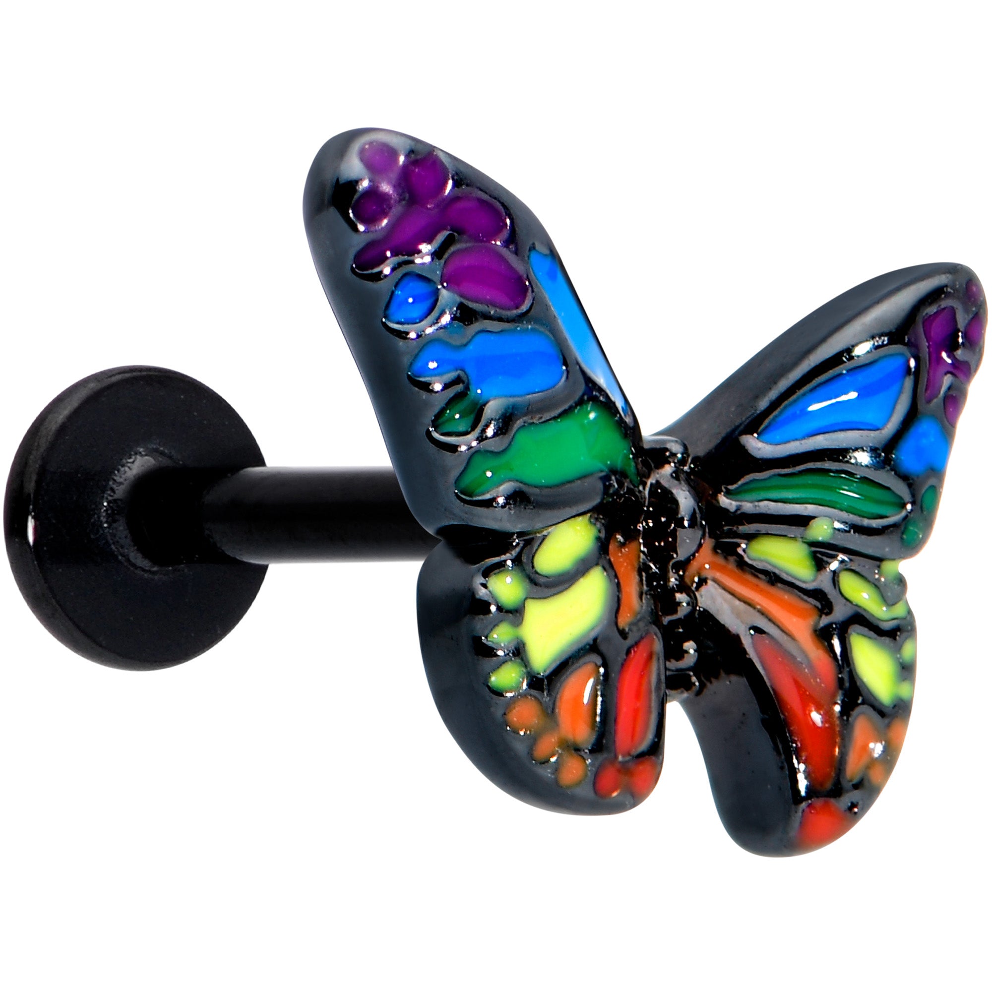 16G 5/16 Black Rainbow Pride Butterfly Labret Monroe Tragus