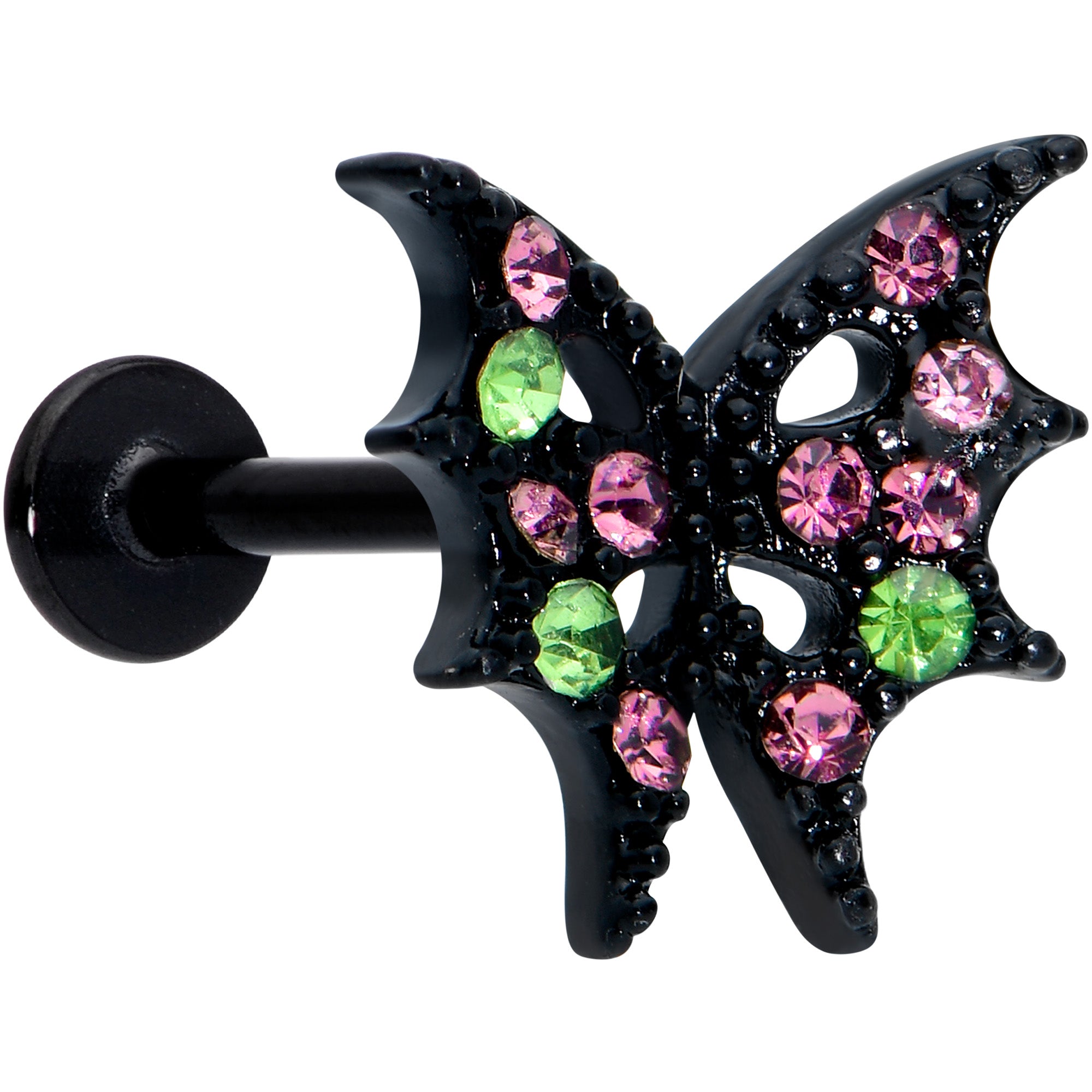 16G 5/16 Pink Green Gem Black Bat Wings Halloween Labret Tragus