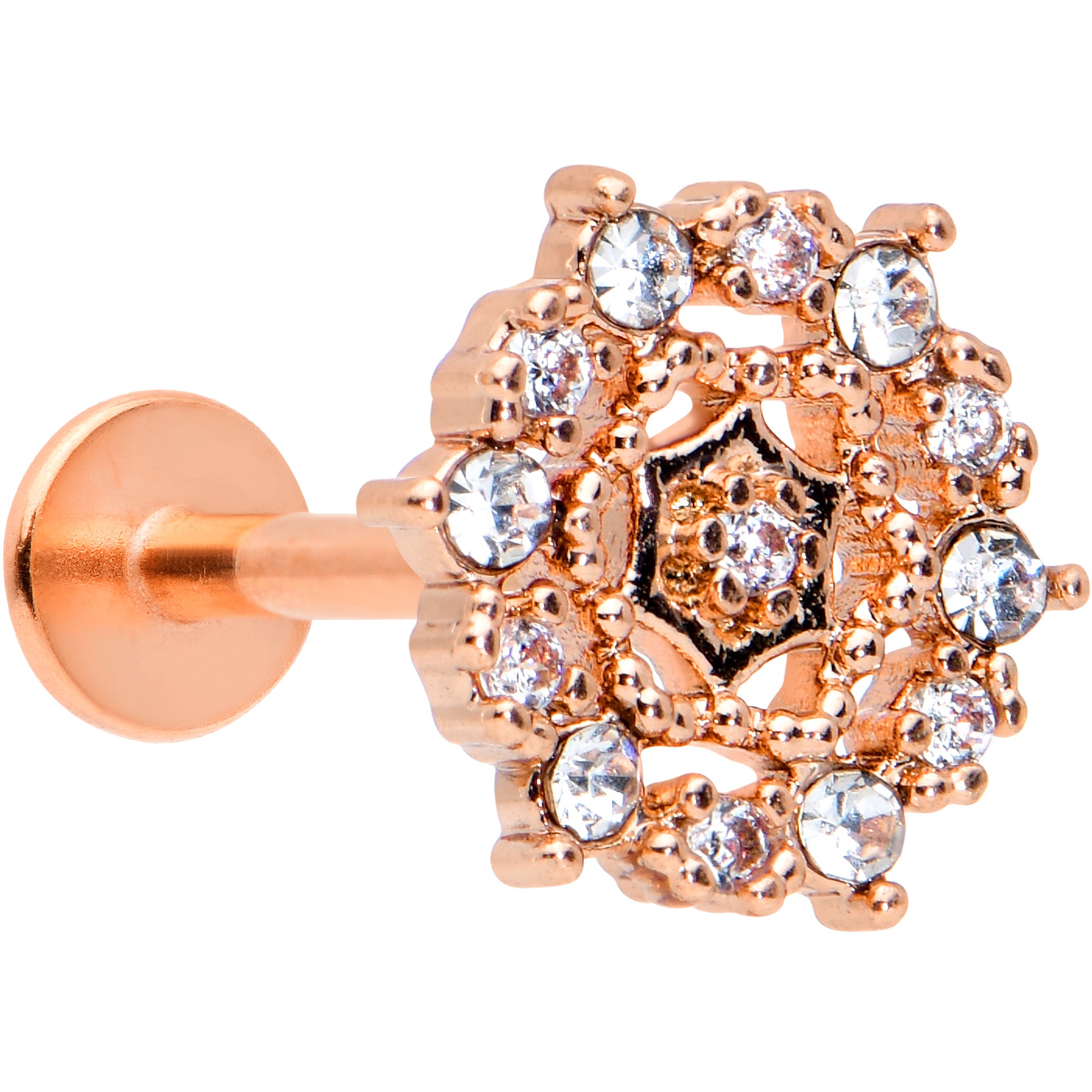 16G 5/16 Clear CZ Gem Rose Gold Tone Geometric Web Labret Tragus