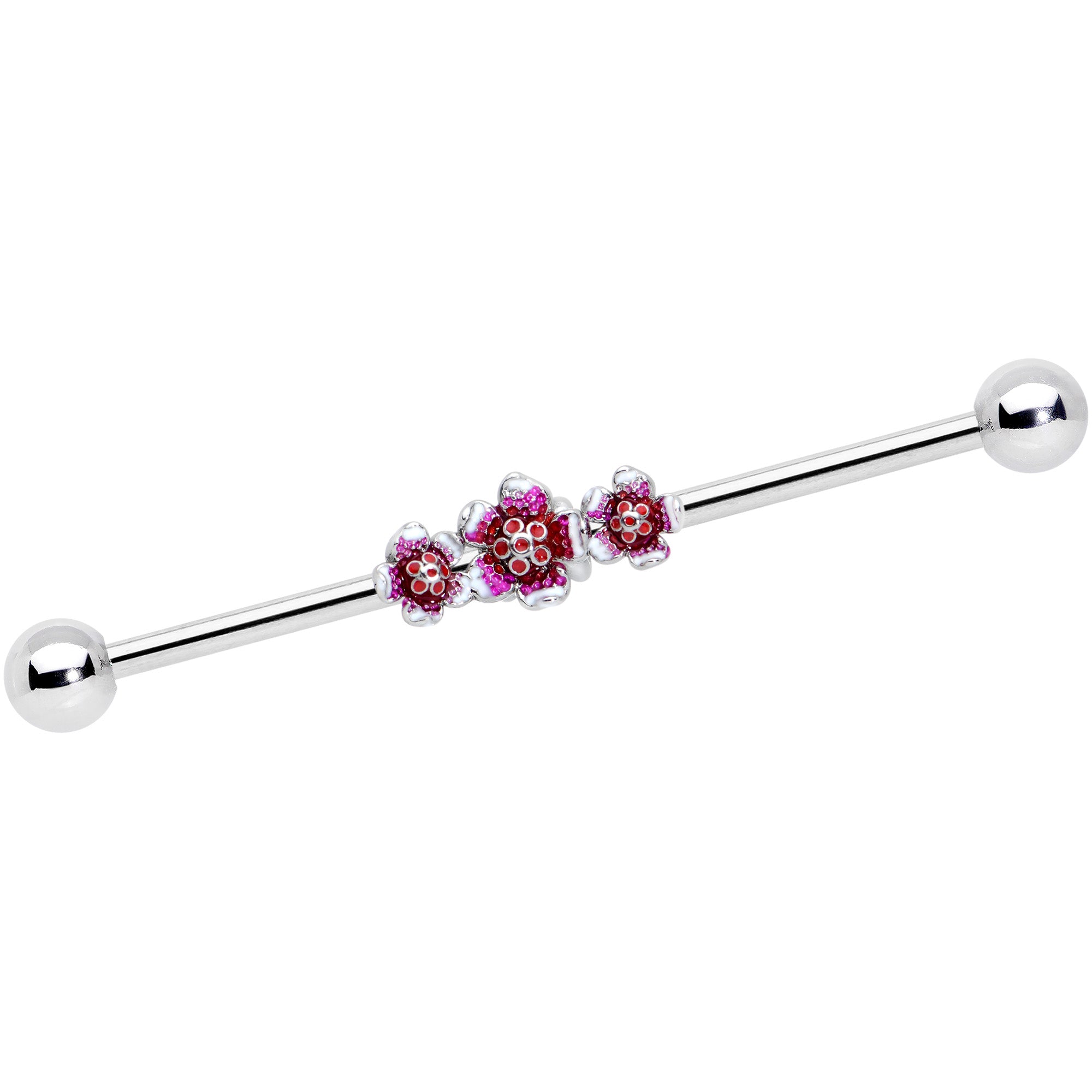 14G Flower In Flower Purple Red Industrial Barbell 38mm
