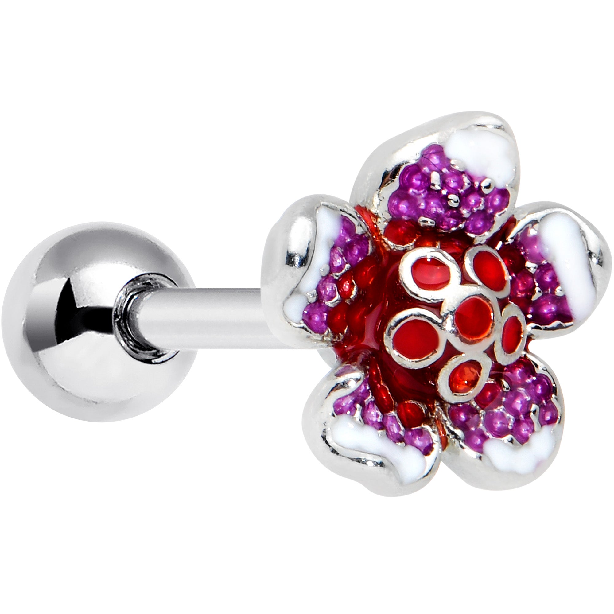 16G 1/4 Purple Red Flower in Flower Cartilage Tragus Earring